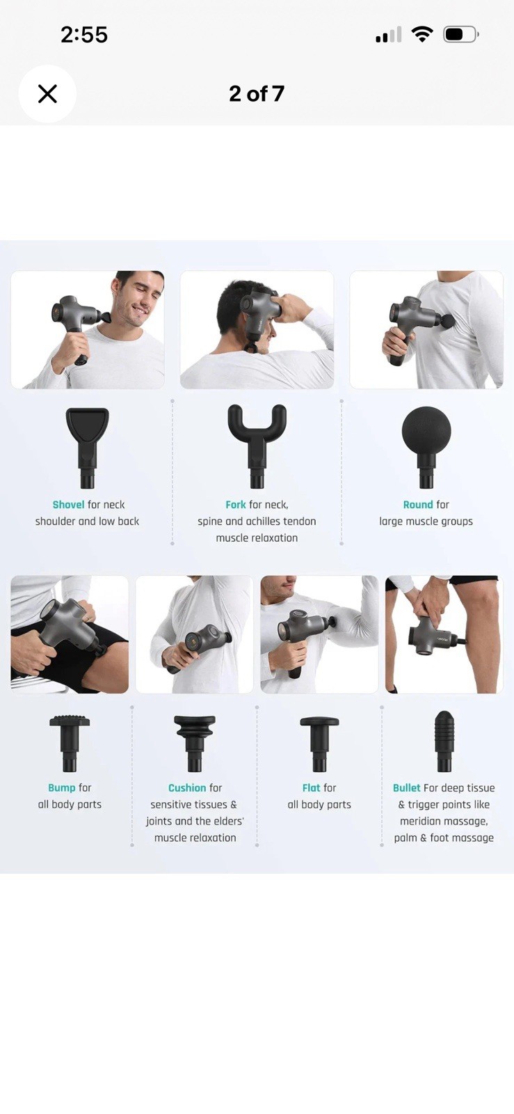 Mebak 3 Cordless Rechargeable Quiet Massage Gun 7 Heads Case Deep Tissue
