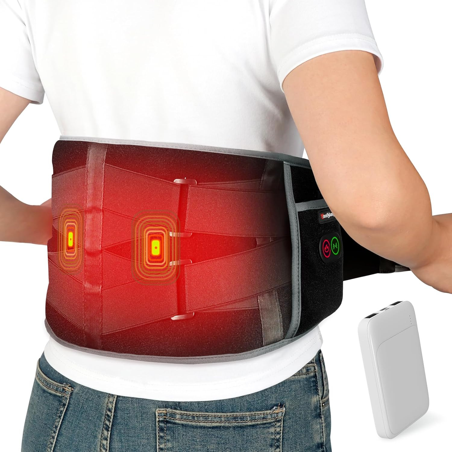 Comfytemp Cordless Heating Pad with Massager for Back, Portable Lower Back Massa