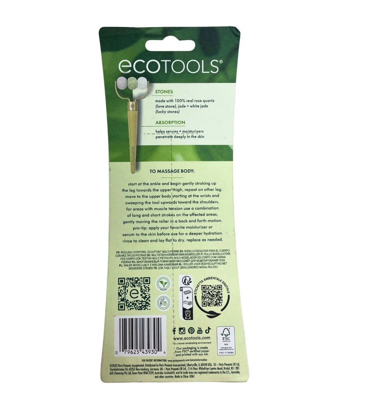 EcoTools Multi-Stone Body Sculpting Roller Rose Quartz Jade 5 Pack New