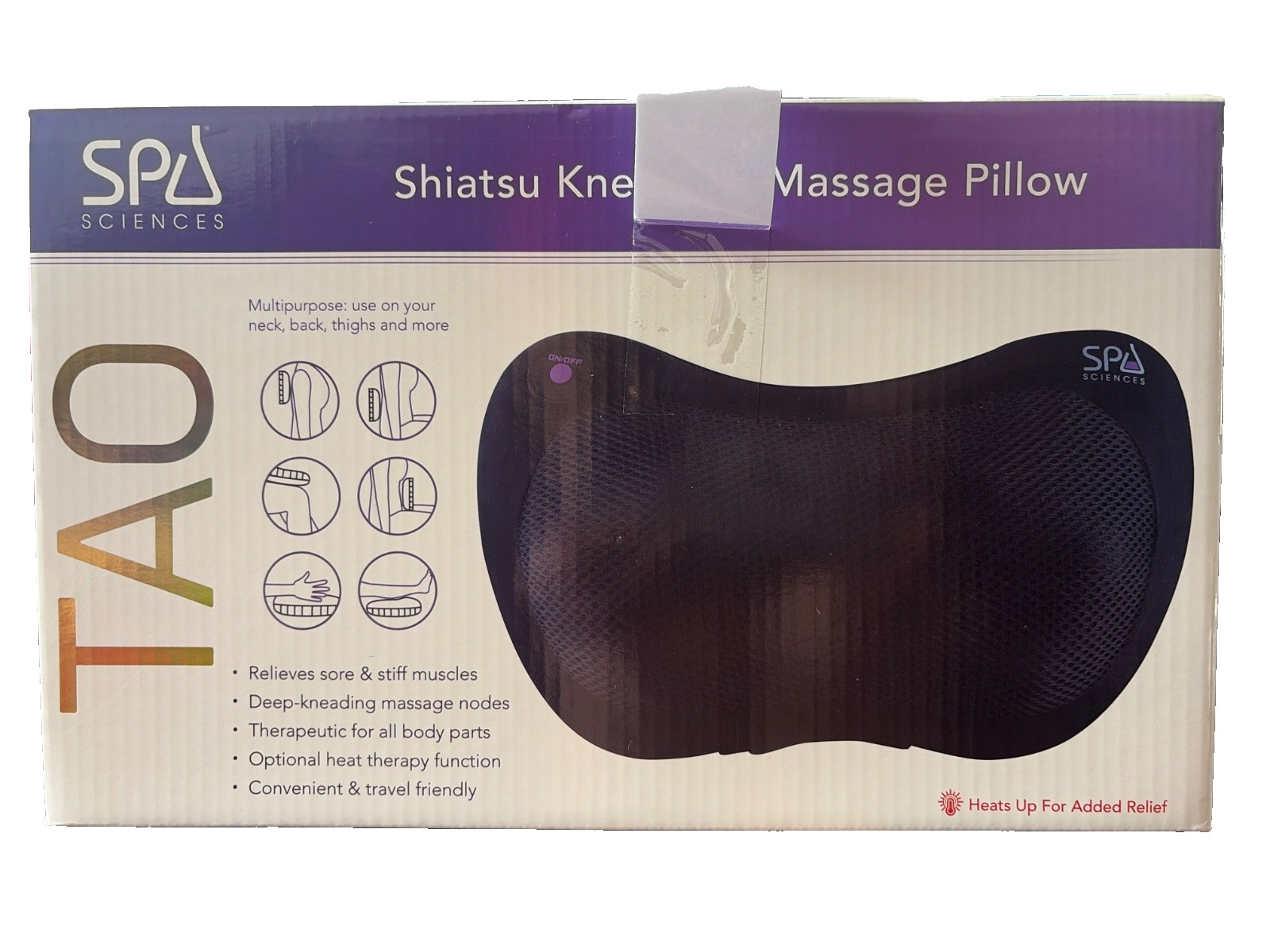 SPA SCIENCES Multipurpose Massage Pillow (Portable, Ergonomic, Heat Therapy) NIB