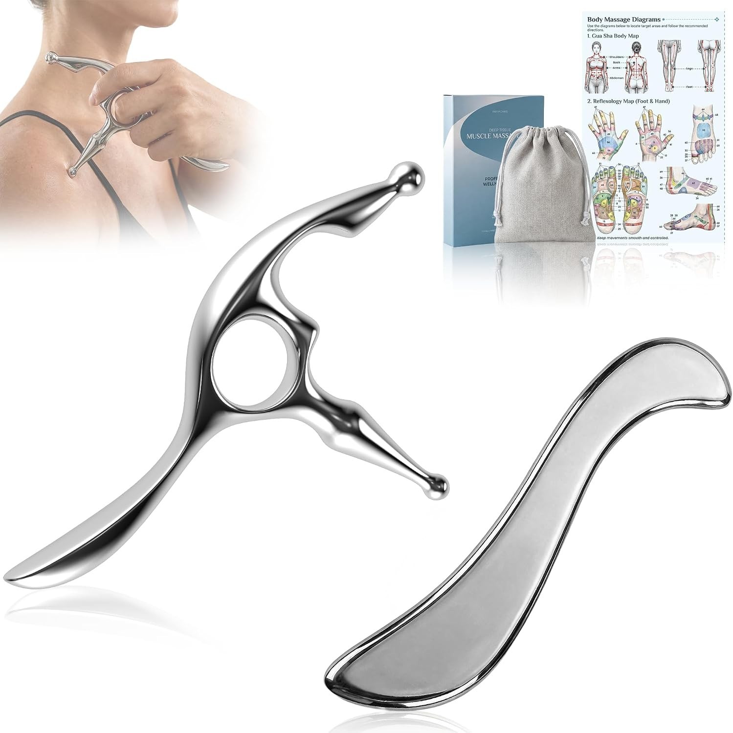 Trigger Point Massage Tool & Muscle Scraper Tool, Stainless Steel Body Gua Sh…