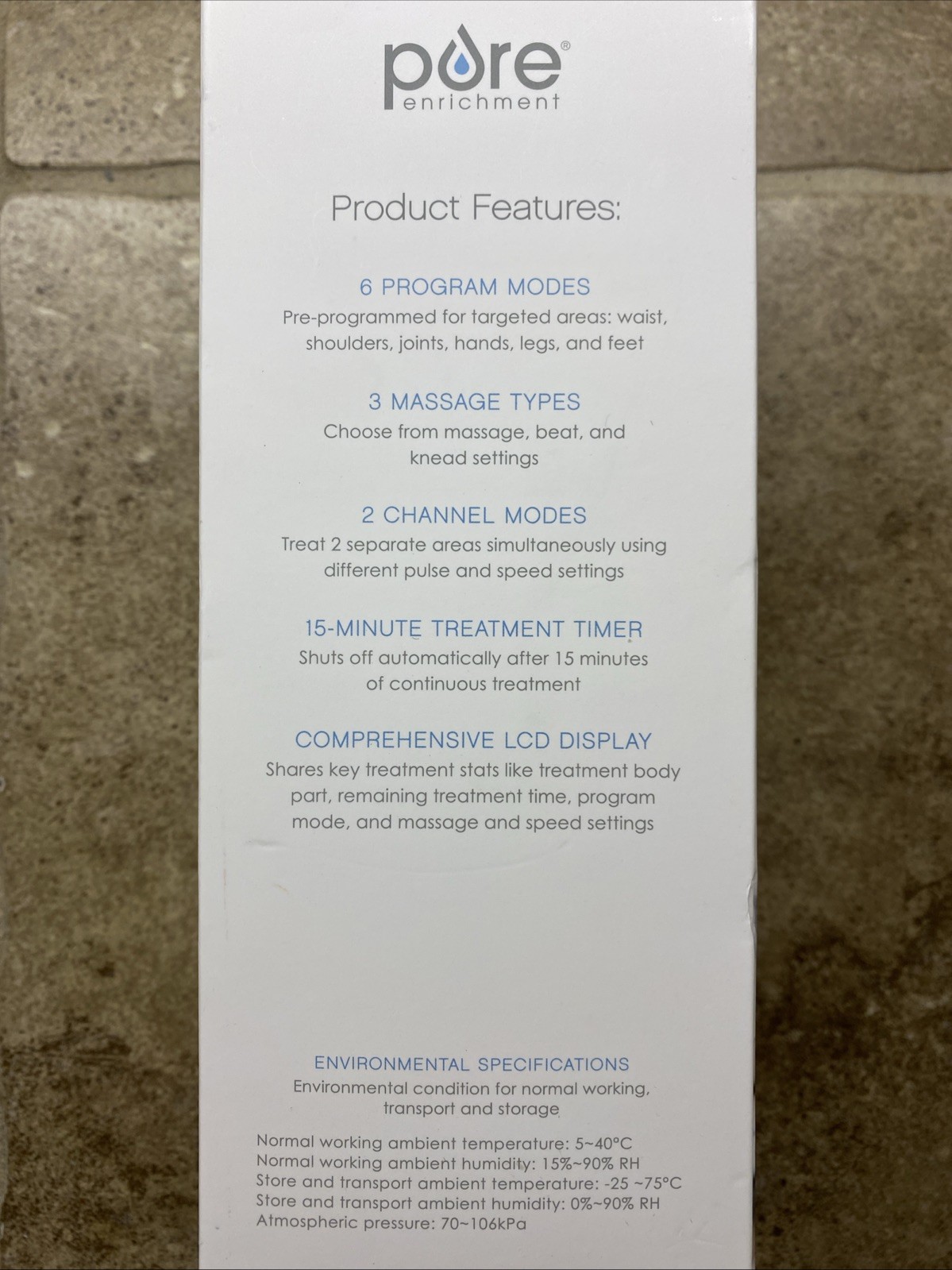 Pure Enrichment PurePulse TENS Electronic Pulse Massager (MISSING 1 PAD)