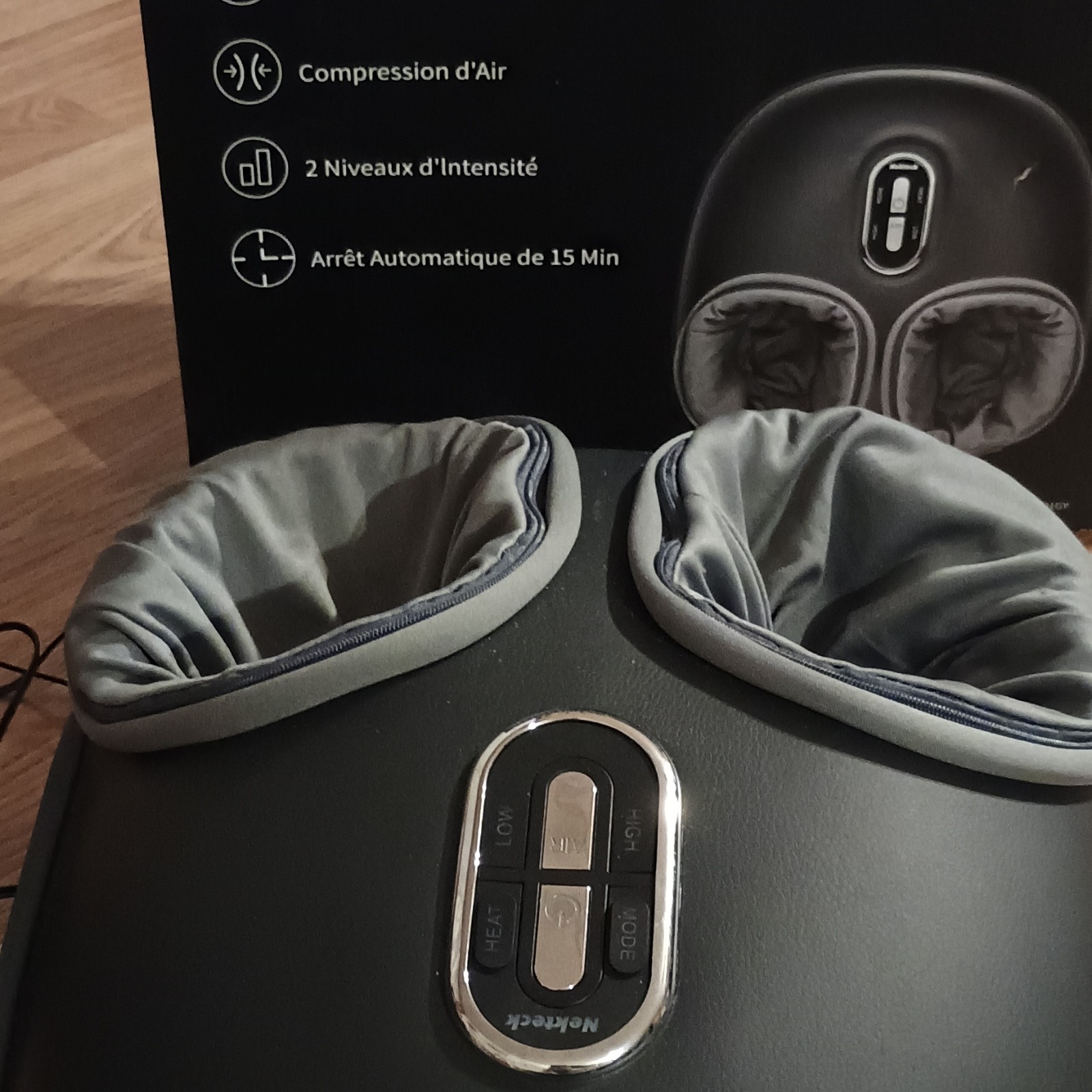 Nekteck Foot Massager Heat Air Compression 2 Intensity Levels Gray Black