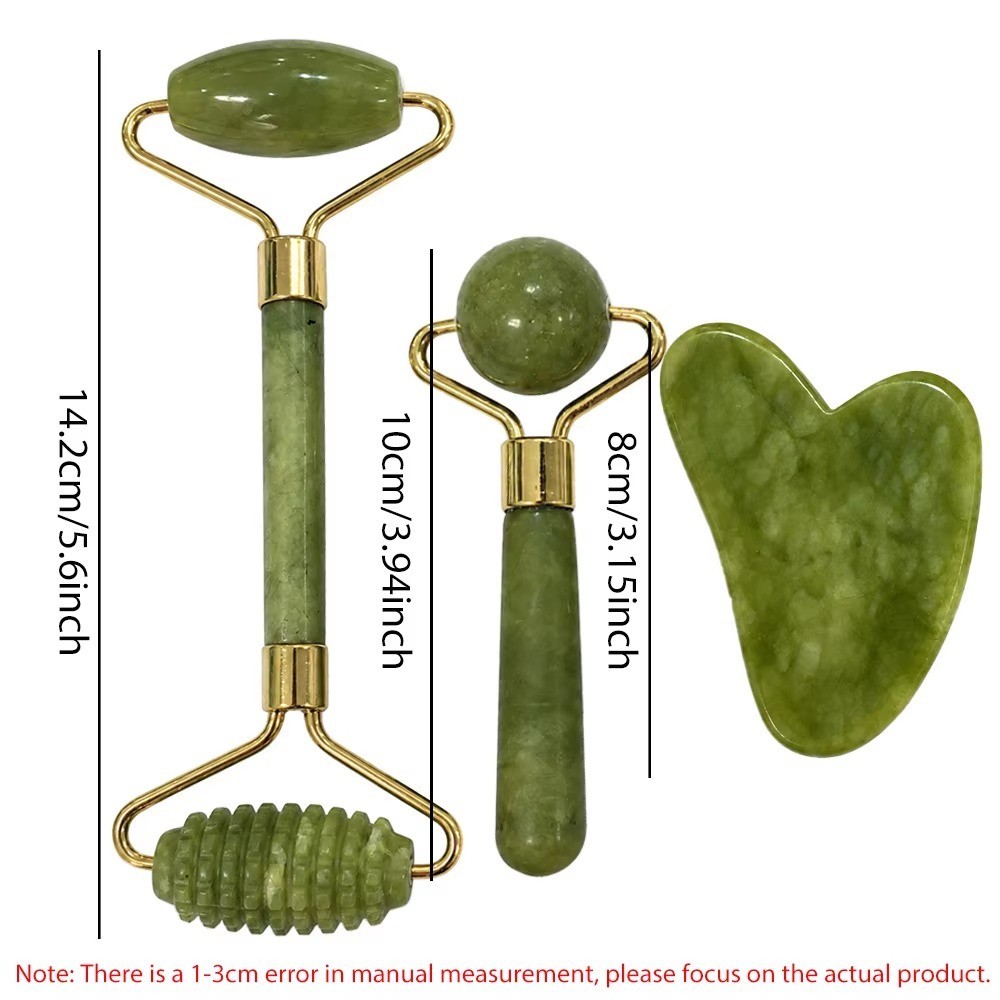 3 Pcs Jade Roller Gua Sha Set-Shaped Comb, Manual Beauty Tools for Face