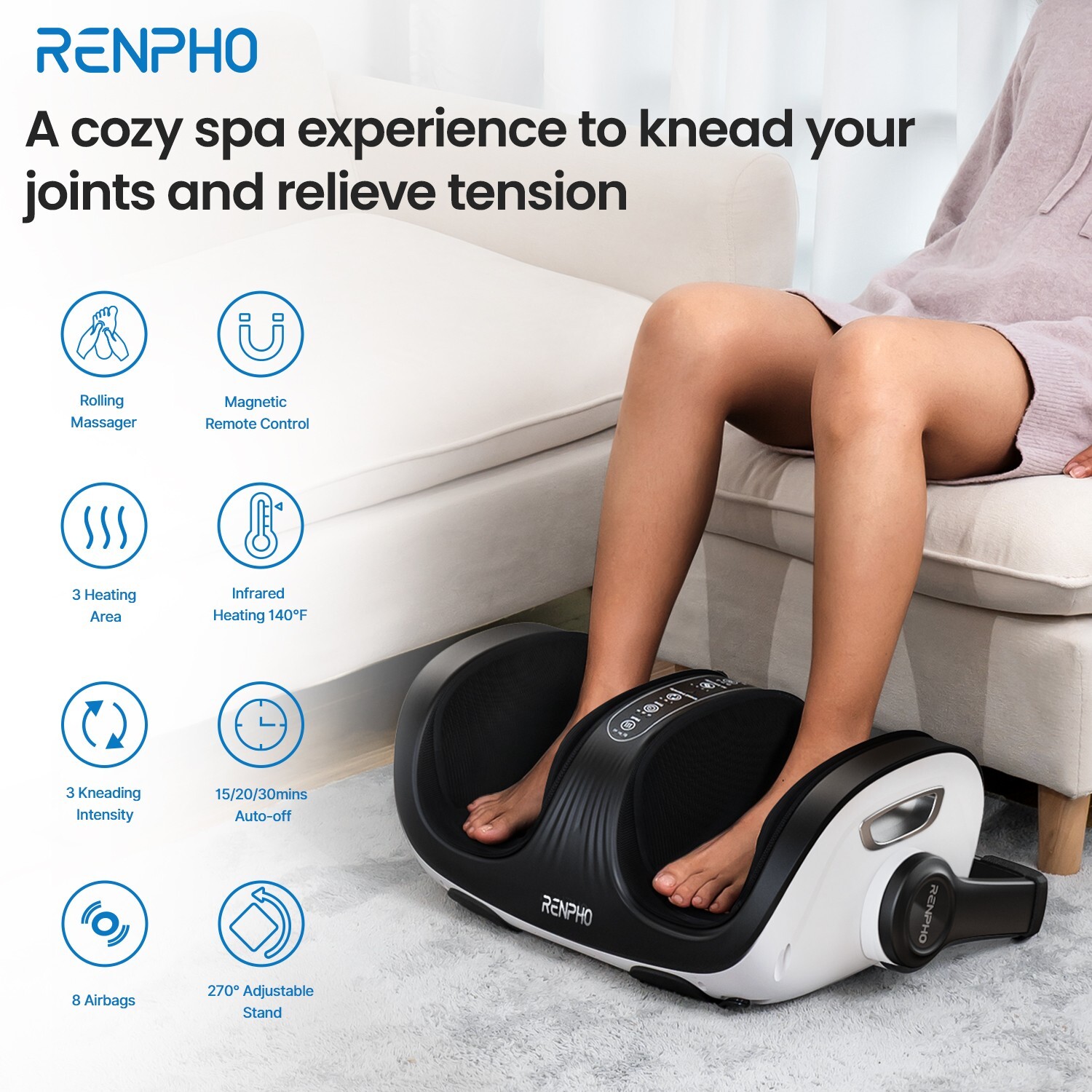 RENPHO Shiatsu Foot Massager with Heat Foot & Calf Massager Remote Control Gift