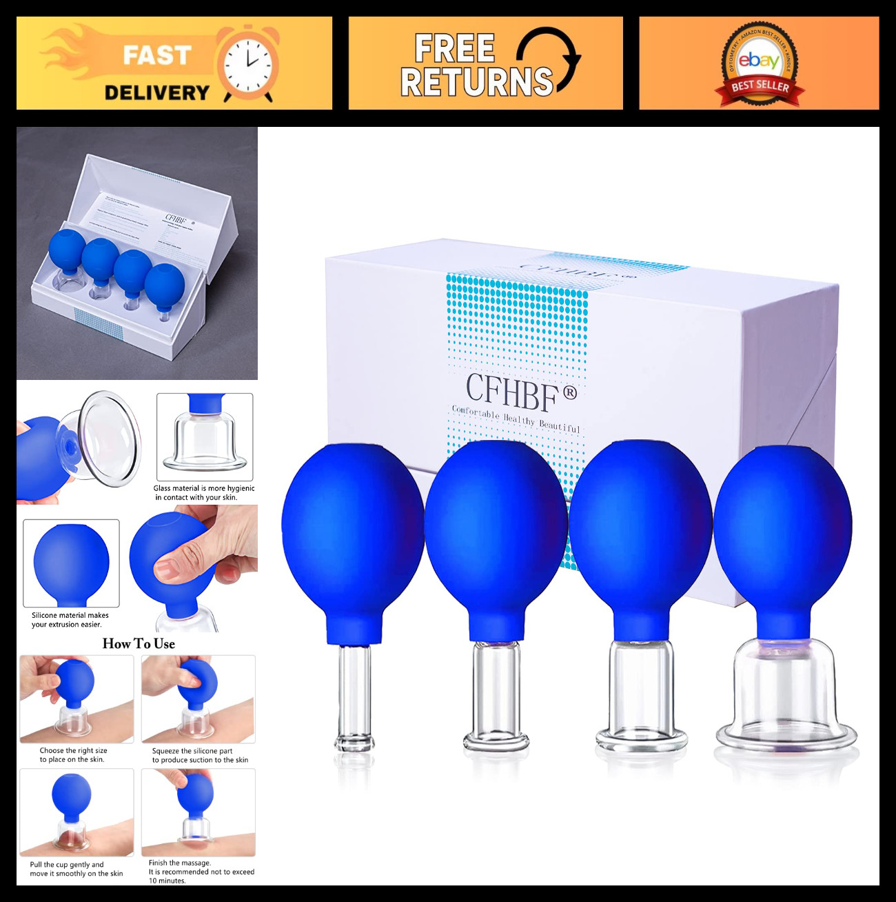 Facial Cupping Therapy Set – 4 Sizes Glass Vacuum Massage Cups for Anti-Cellulit