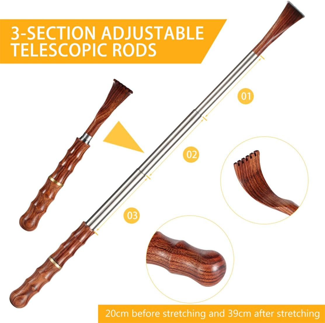 Portable Extendable Back Scratcher, Telescoping Bamboo Back Scratcher with Woode