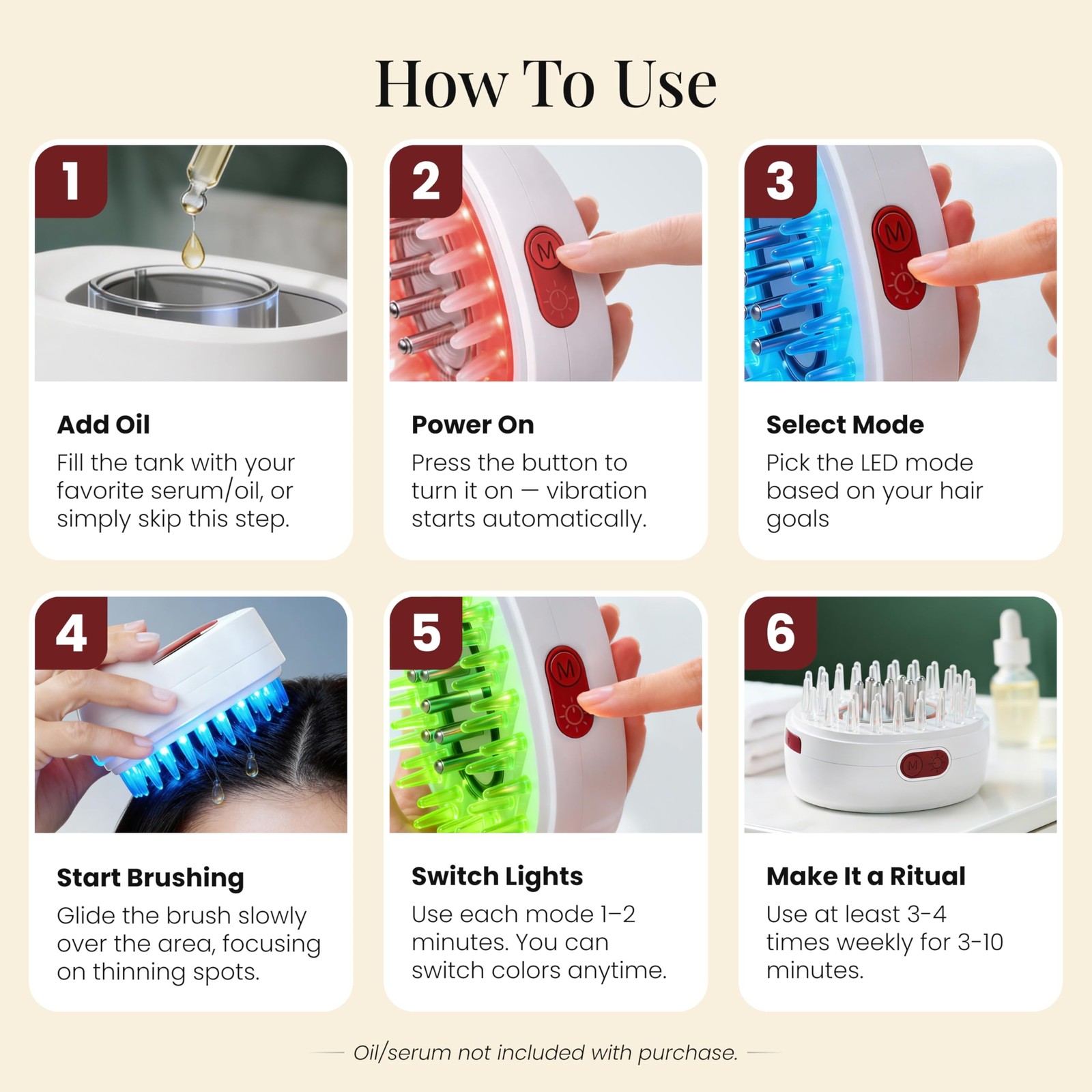 Scalpistry 7-1 Red Light Hair Brush Comb | Vibrating Electric White