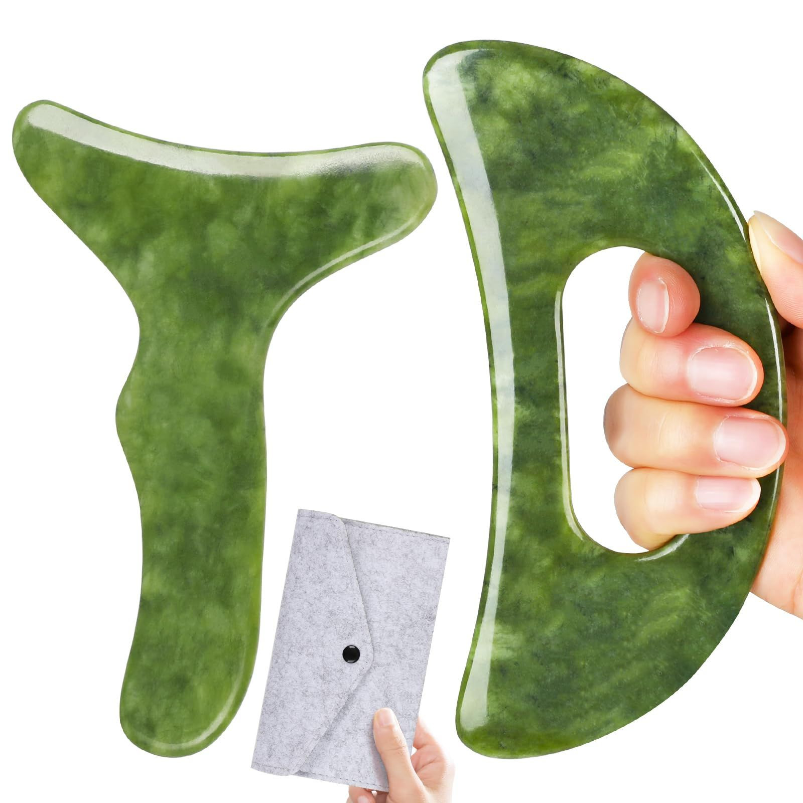 CekPo 2 in 1 Jade Stone Gua Sha Massage Tool, Large Guasha Muscle Green
