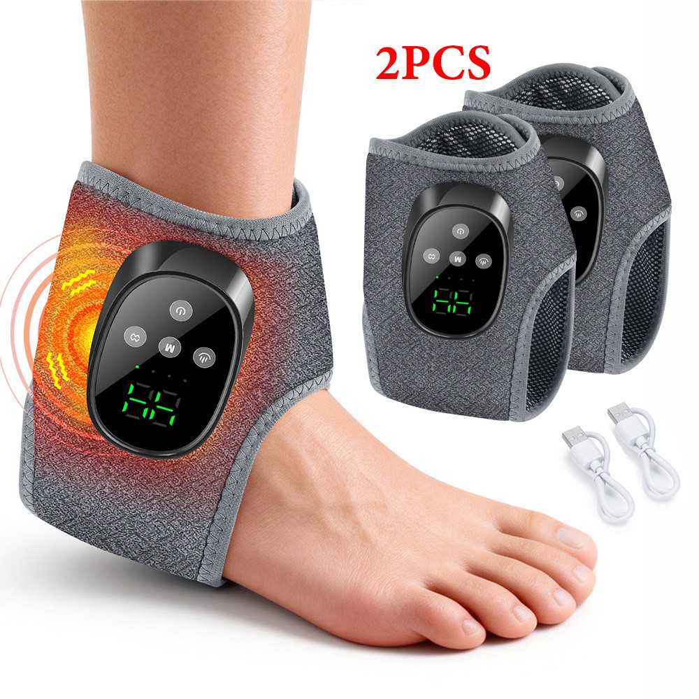 2x Electric Foot Ankle Massager Pain Relief with 4 Heat Levels 4 Vibration Modes