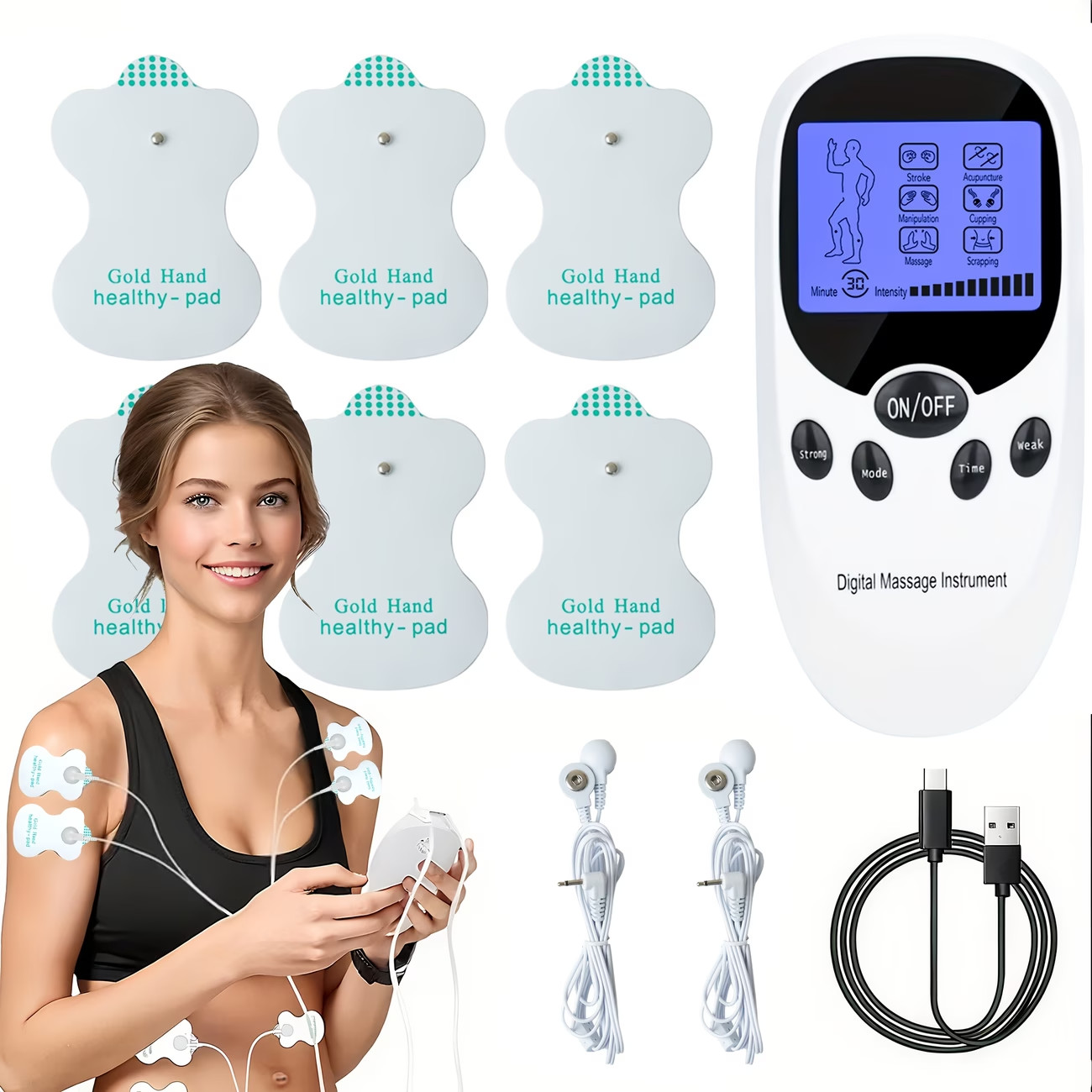 Dual Channel TENS EMS Unit Muscle Stimulator Pulse Massager w/ 6 Pads Pain Relie