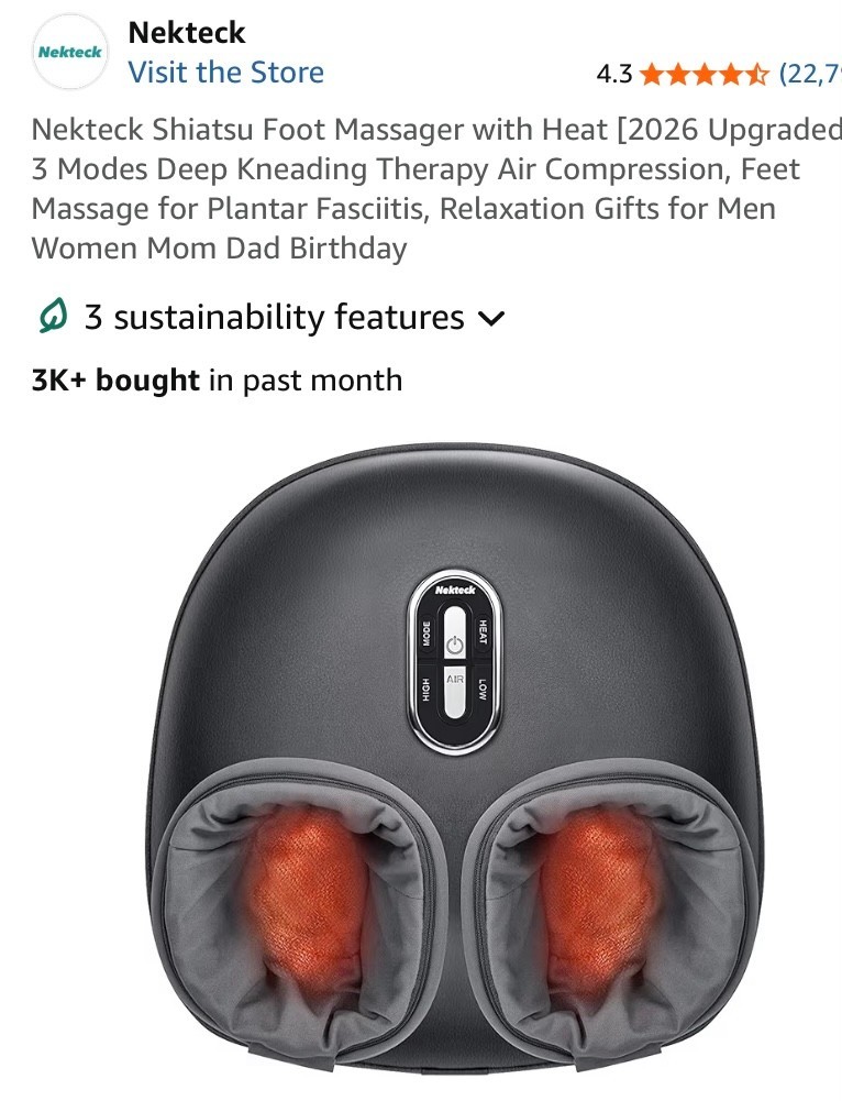 Nekteck Shiatsu Foot Massager Machine with Soothing Heat – Gray