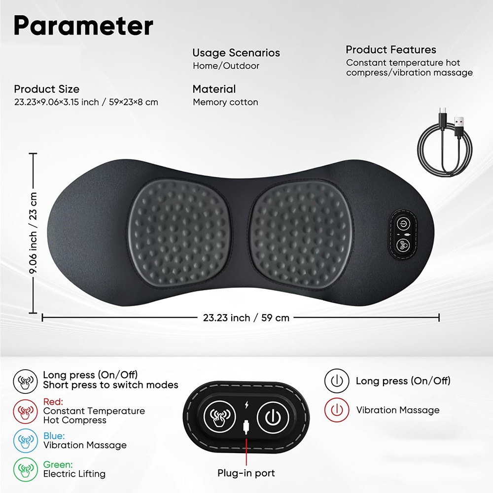 Electric Lumbar Support Pillow 3 In 1 Smooth Spine Triple Fusion Back Massager