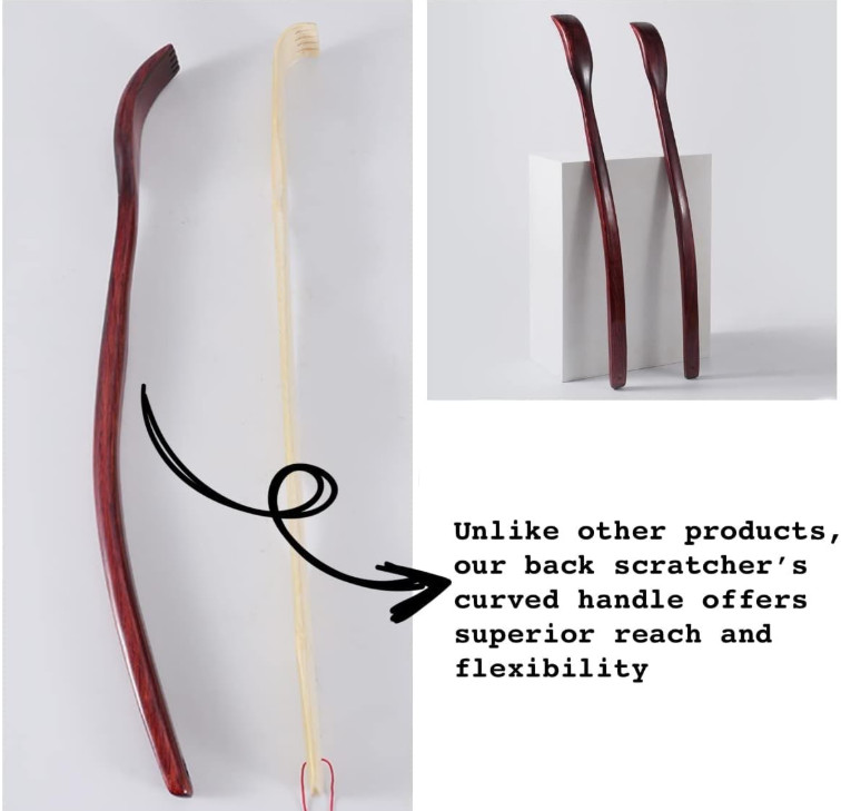 Oversized Wooden Back Scratcher: 18 Extended Curved Handle for Better Reach,
