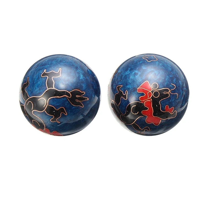 2Pcs Chinese Cloisonné Massage Ball Set – Solid Chrome Gemstone Stress Relief