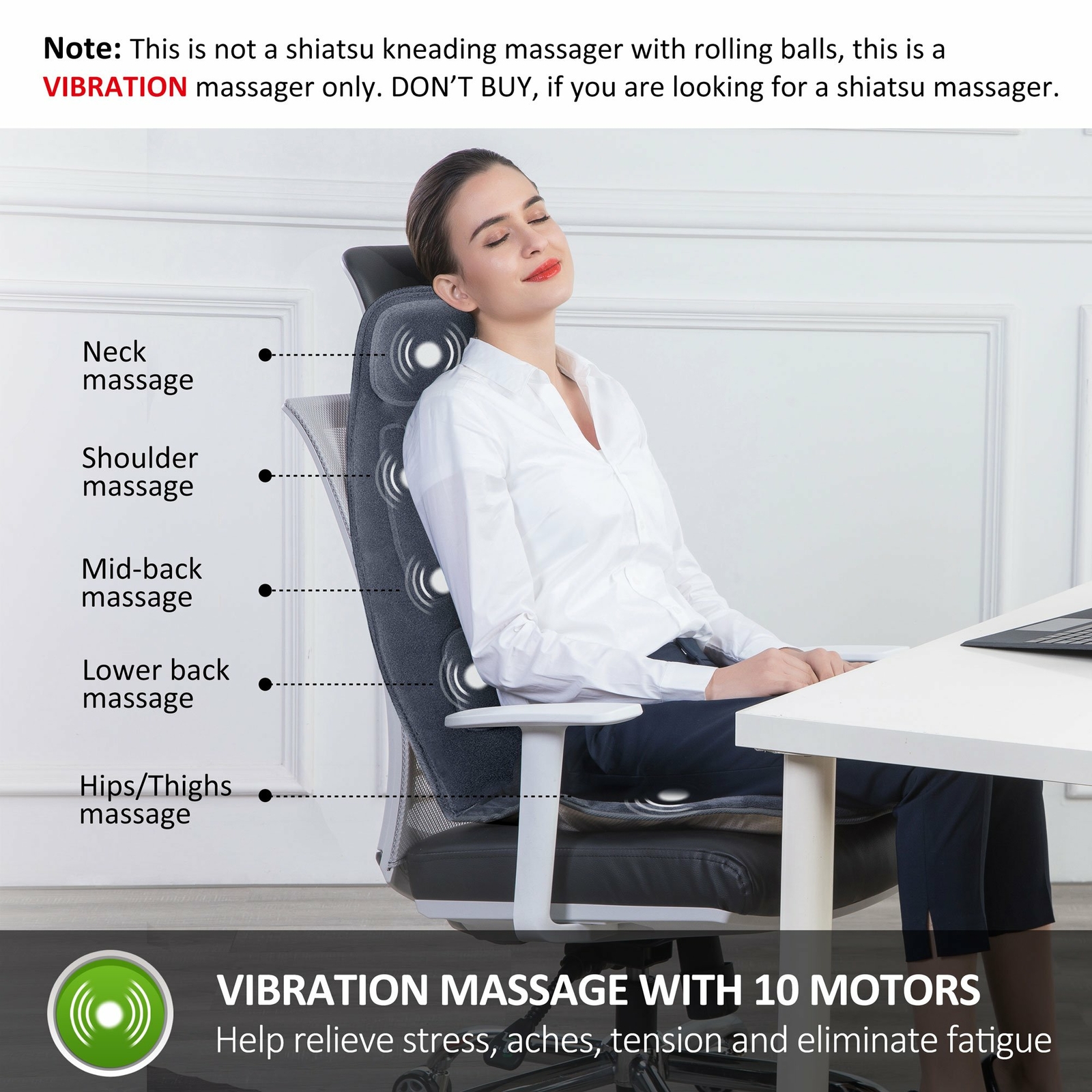 Snailax Back Massager Seat Cushion with Heat – Extra Memory Foam Support Pad