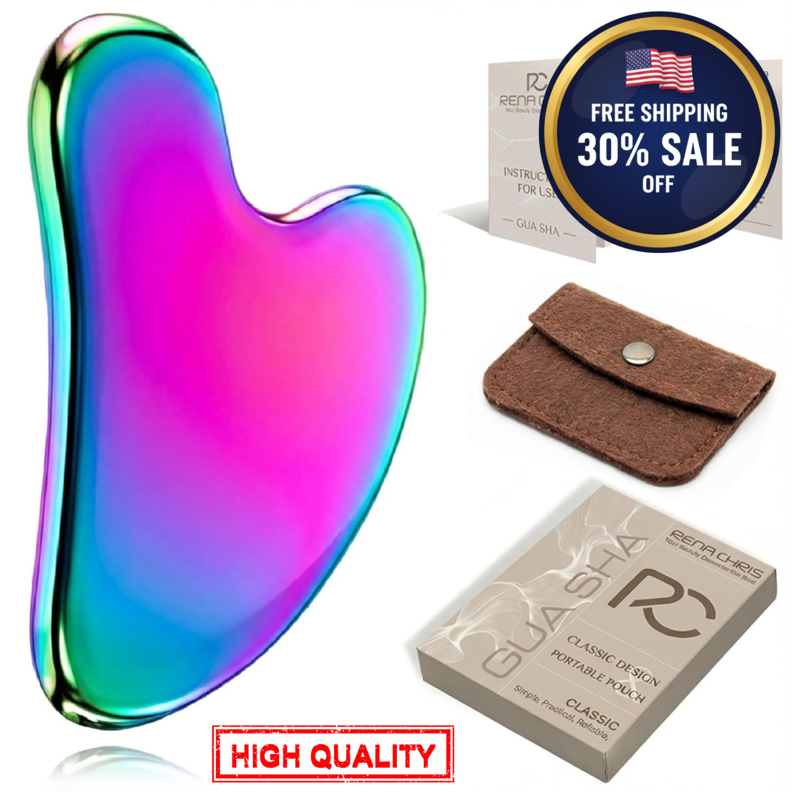 Stainless Steel Gua Sha Facial Tool Metal Jawline Sculpting Puffiness Reducing.!