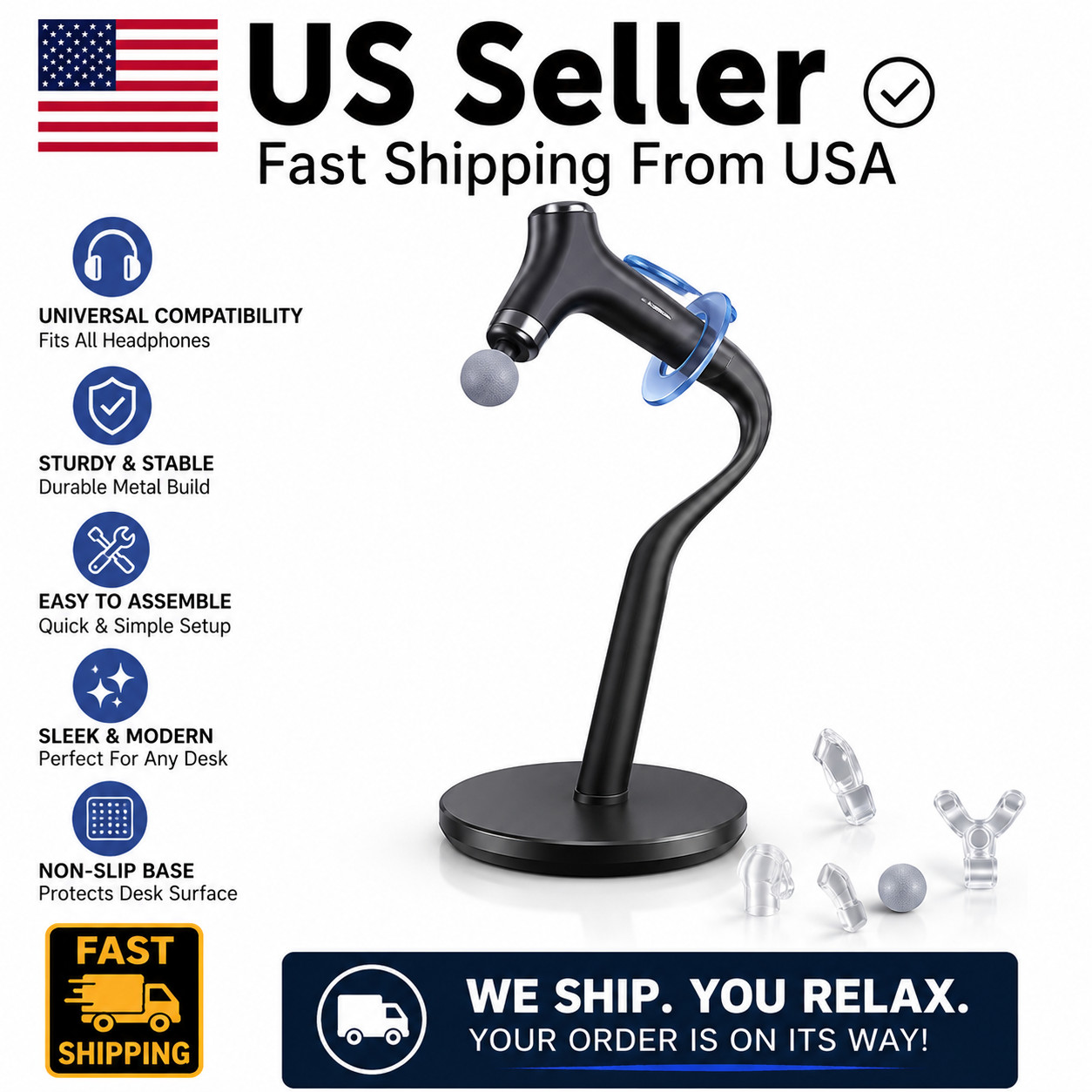 US Stock Massage Gun Holder Stand Hands Free Massager Rack Desktop Mount Black
