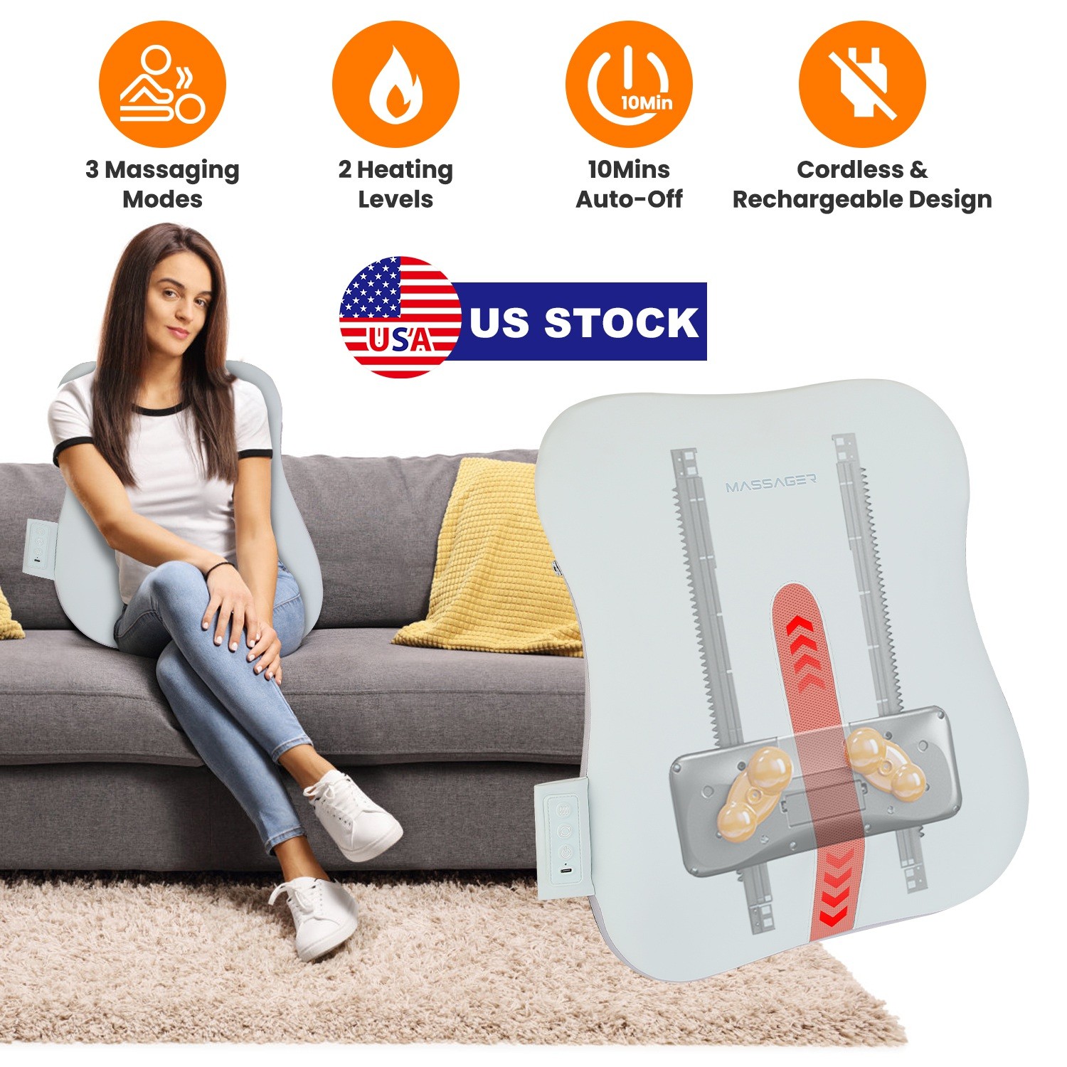 Heated Back Massager Heated 3D Deep Tissue Kneading Massage Waist Massager Mat
