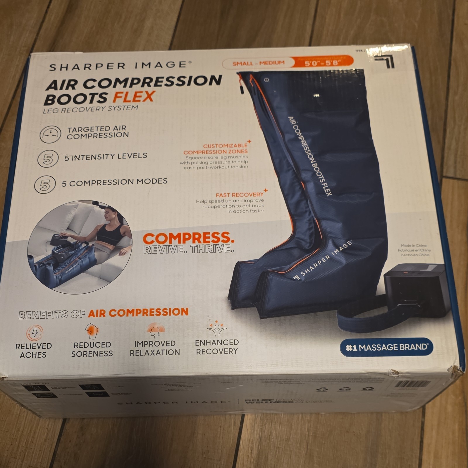 Sharper Image Air Compression Boots small-medium 5 Intensities, 5 Massages -Blue