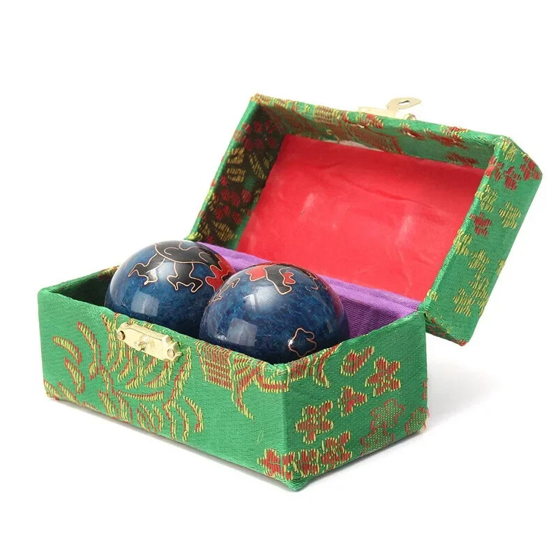 2Pcs Chinese Cloisonné Massage Ball Set – Solid Chrome Gemstone Stress Relief