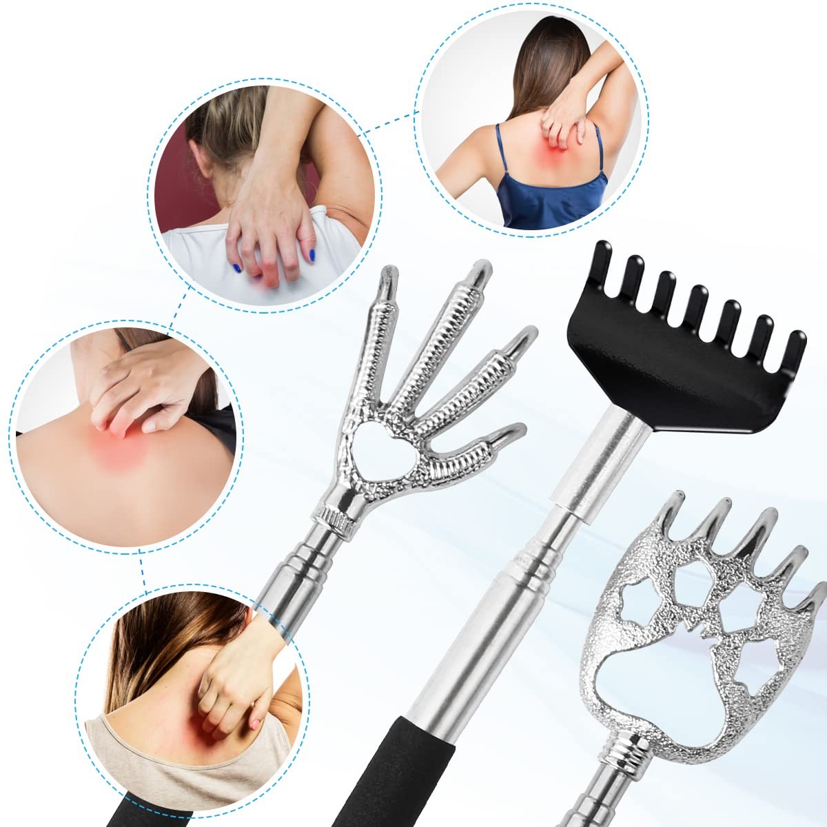 Yeipis 3 Pack Back Scratcher Metal Portable Telescoping with Rubber Handles, Ext
