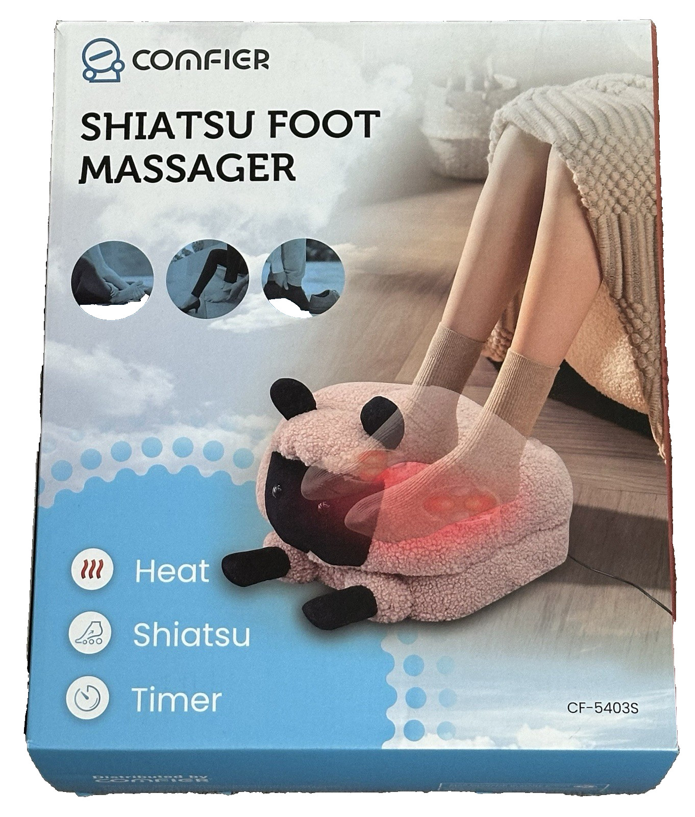 Comfier Shiatsu Foot Massager CF-5403S Heat Timer Plush Pink Working