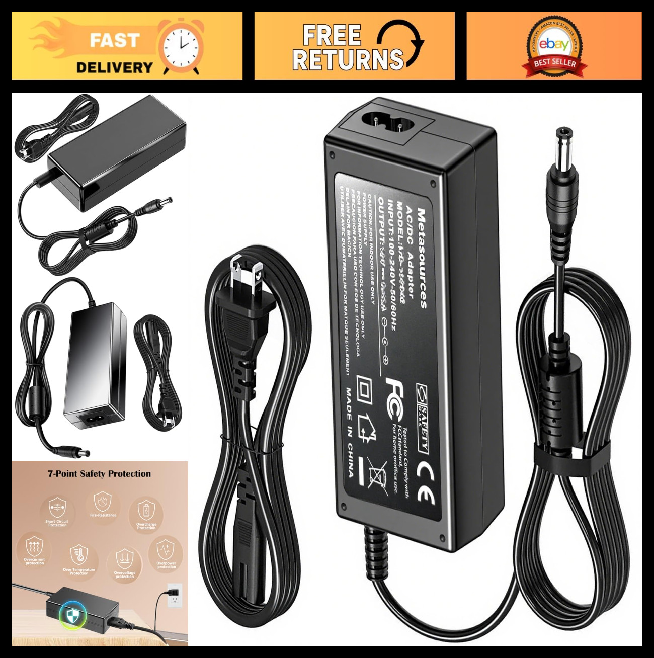 14.5V-15V AC/DC Power Adapter for Rolling Percussive Massager – Charger Cable PS