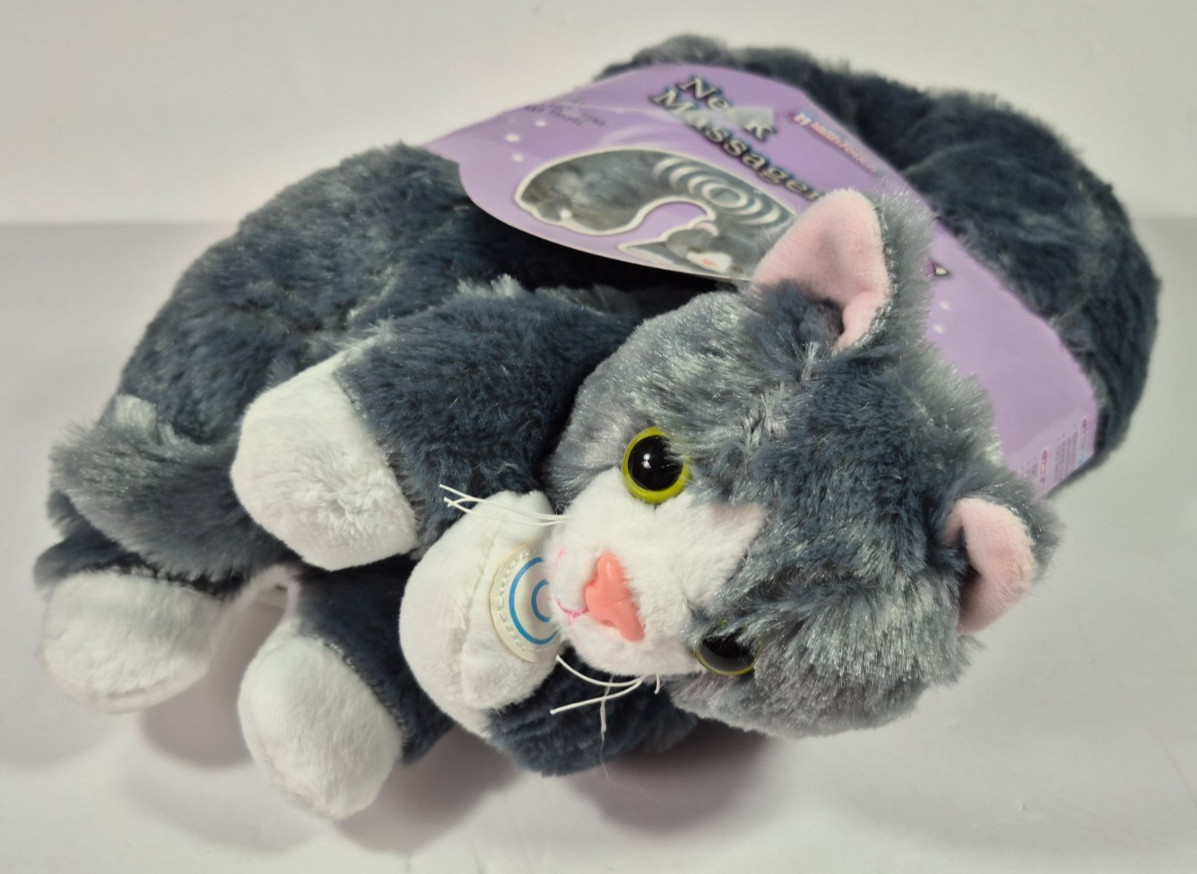 Health Touch Neck Massaging Massager Gift with Relaxing Vibration Gray Cat Plush