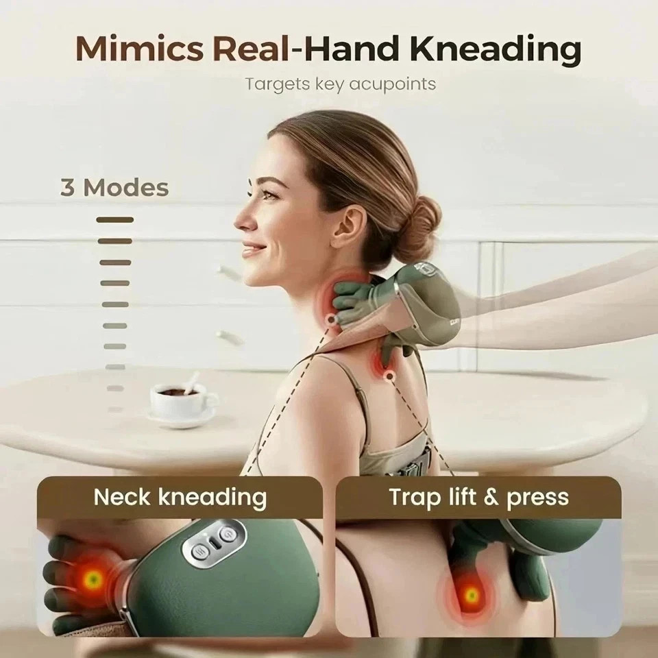 Electric Neck & Shoulder Massager with Heat Shiatsu 4D Kneading Pain Relief NEW
