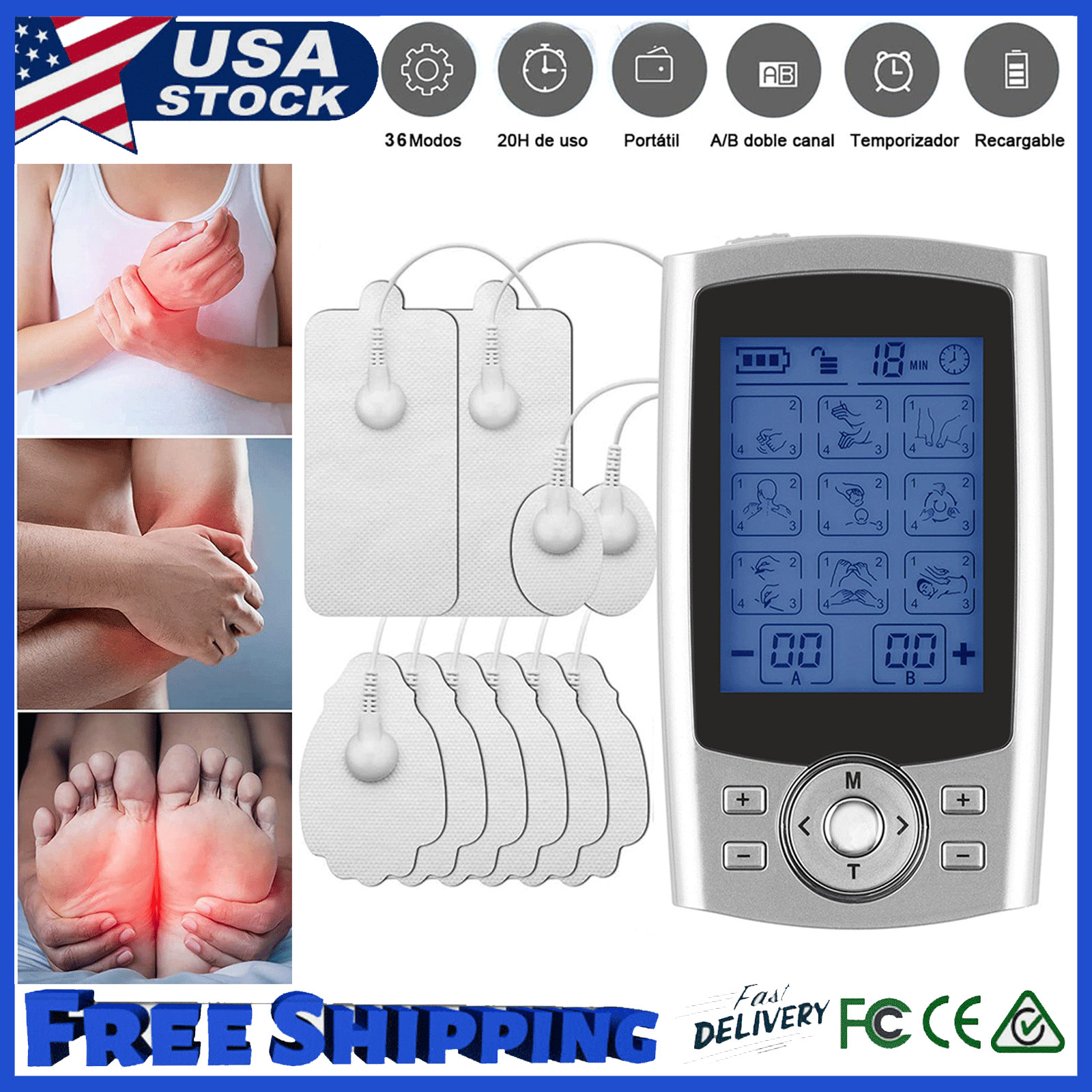 36 Modes + 10 Electrode Pads, Tens Unit Muscle Stimulator Machine Pulse Massager