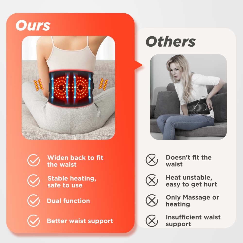 Electric Cordless Red Light Heating Waist Belt Vibration Massager for Men Women