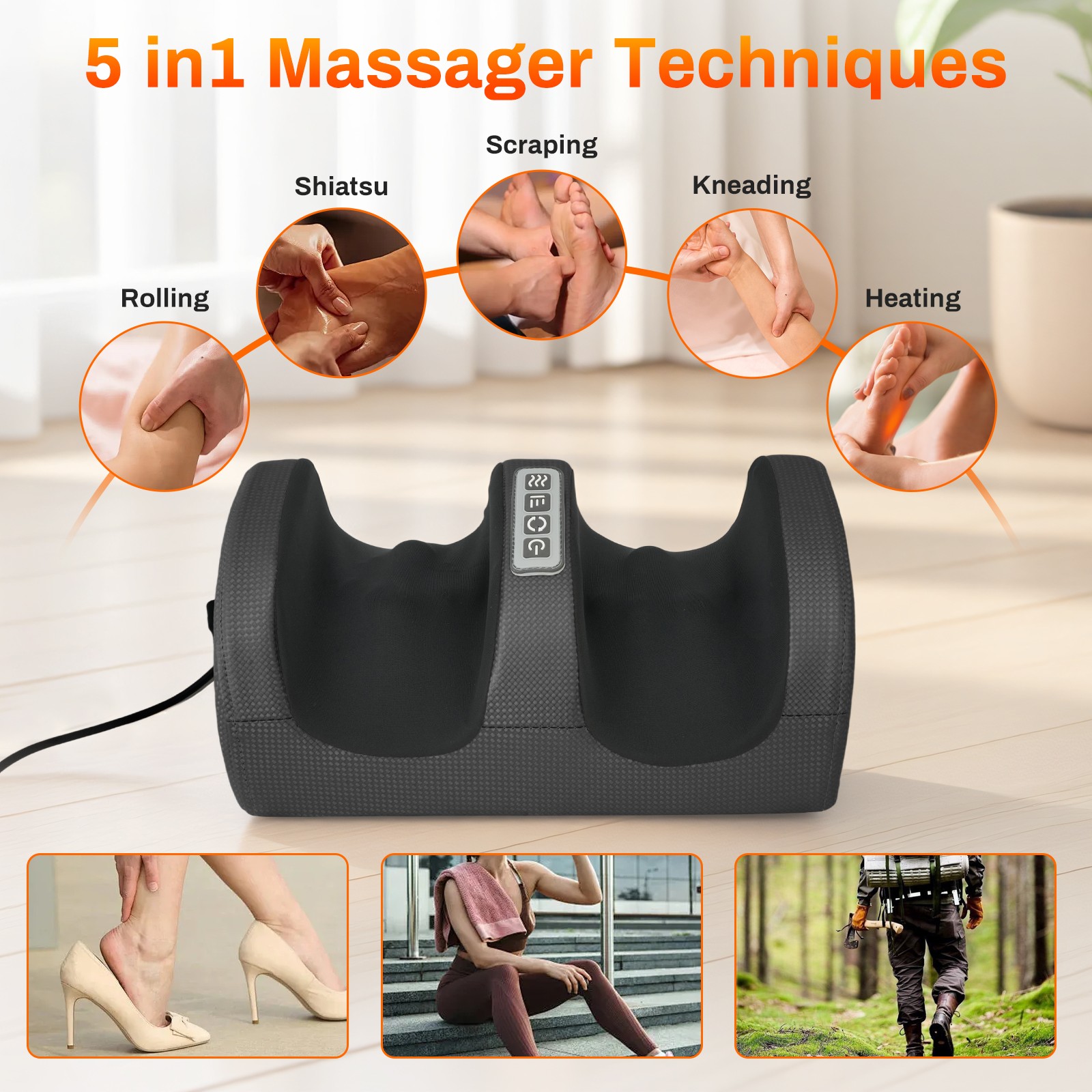 Shiatsu Foot and Calf Massager with Heat Shiatsu Deep Kneading For Tired Muscles