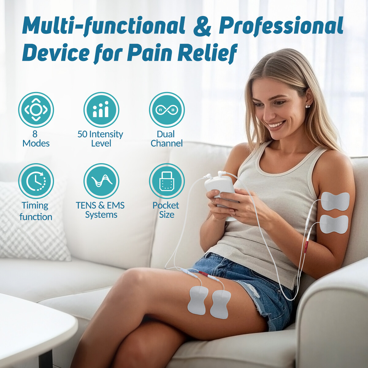 TENS Unit Electric Stimulation 8 Modes Pulse Muscle Massager Therapy Pain Relief