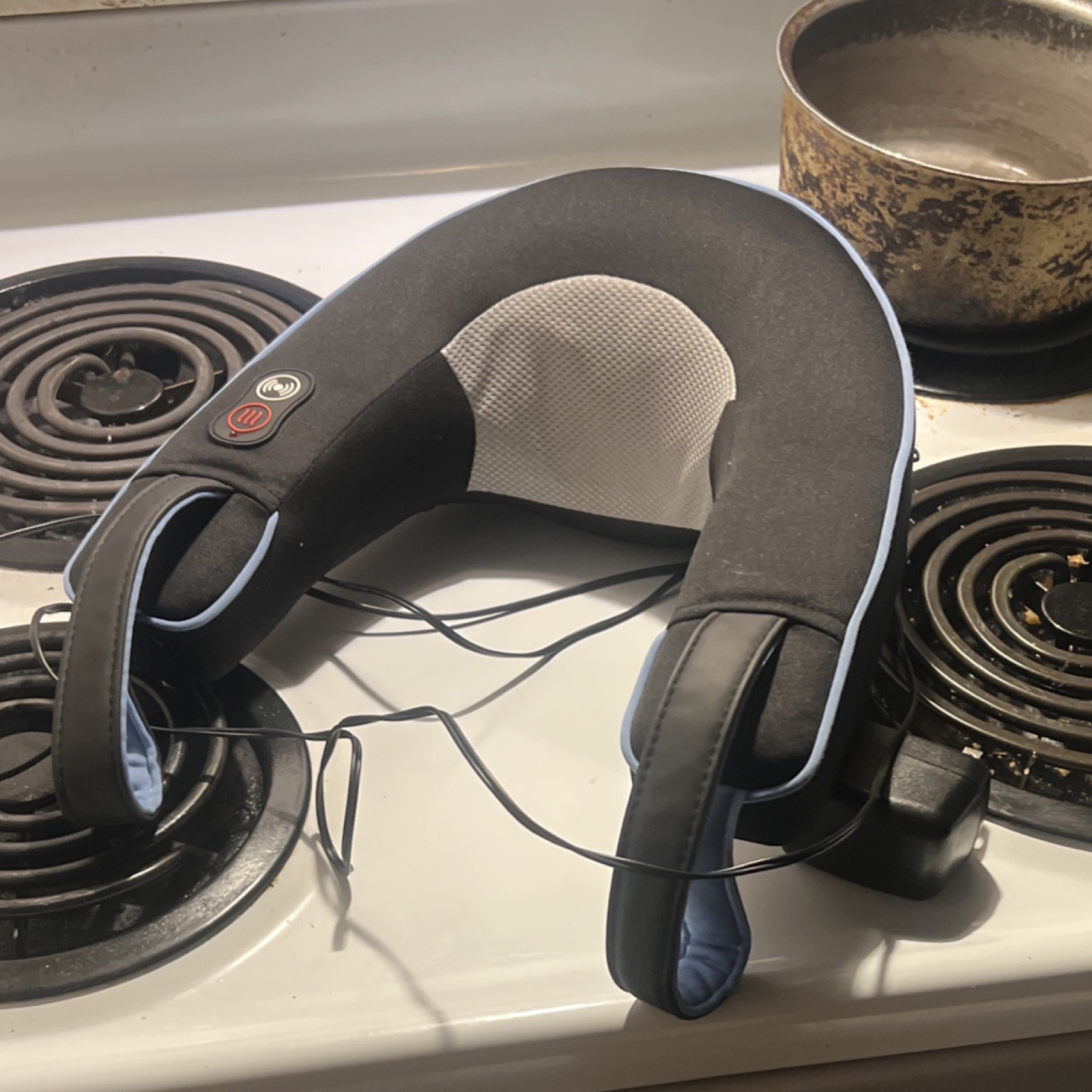 Electric Heated Neck and Shoulder Massager Black Gray Handheld Kneading