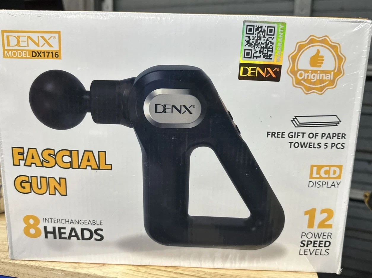 DENX DX1716 Massage Gun 8 Heads LCD Display Black for Shoulder Back Chest New