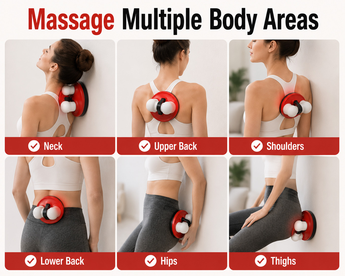 Neck & Back Massager Wall Mounted Deep Tissue Massage Adjustable Heads Hands-Fre
