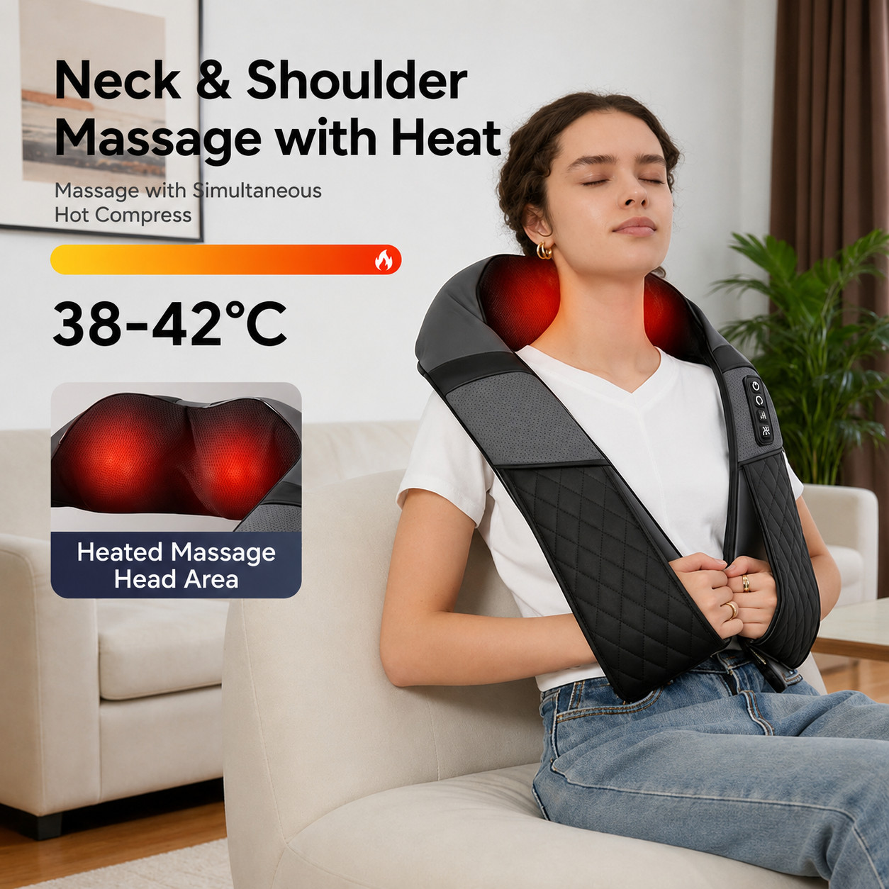 Neck Massager, Portable Electric Shiatsu Back Massage Device with Heat