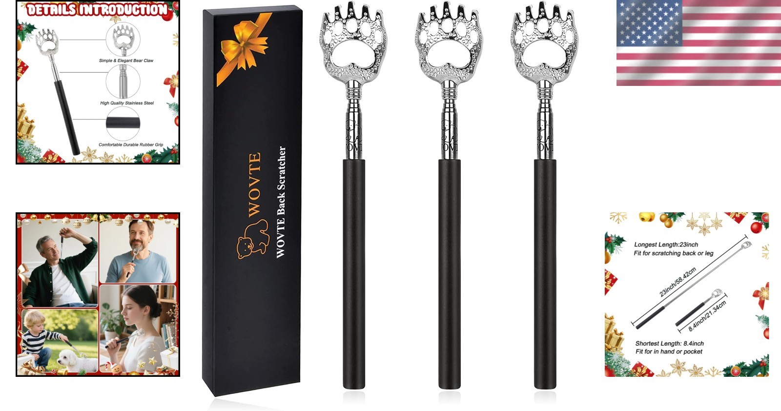 Back Scratcher 23in Extendable Stainless Steel Telescoping 3Pcs