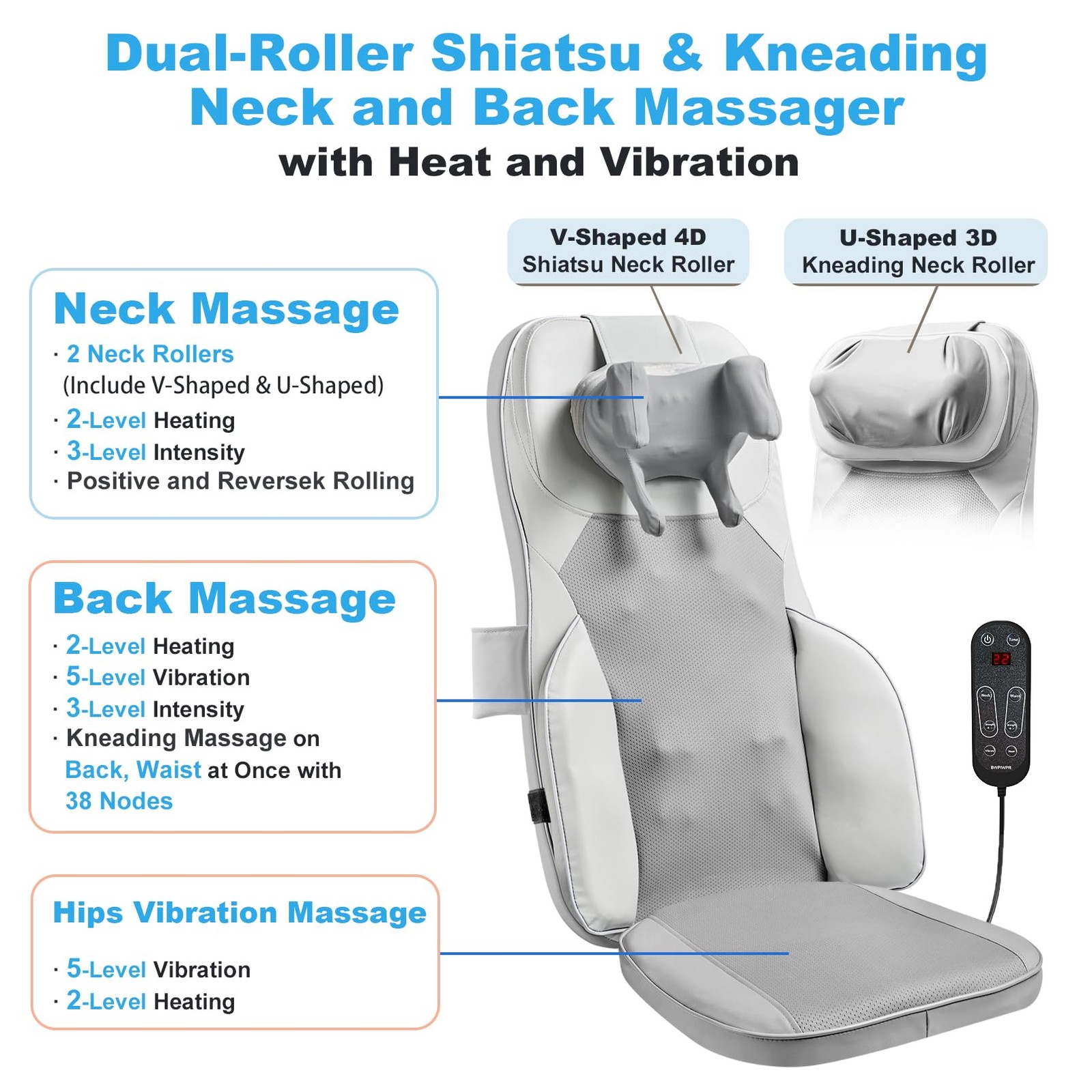 Makerzone Shiatsu Neck Back Massager with Heat – 4D Kneading Full-Body Massag…