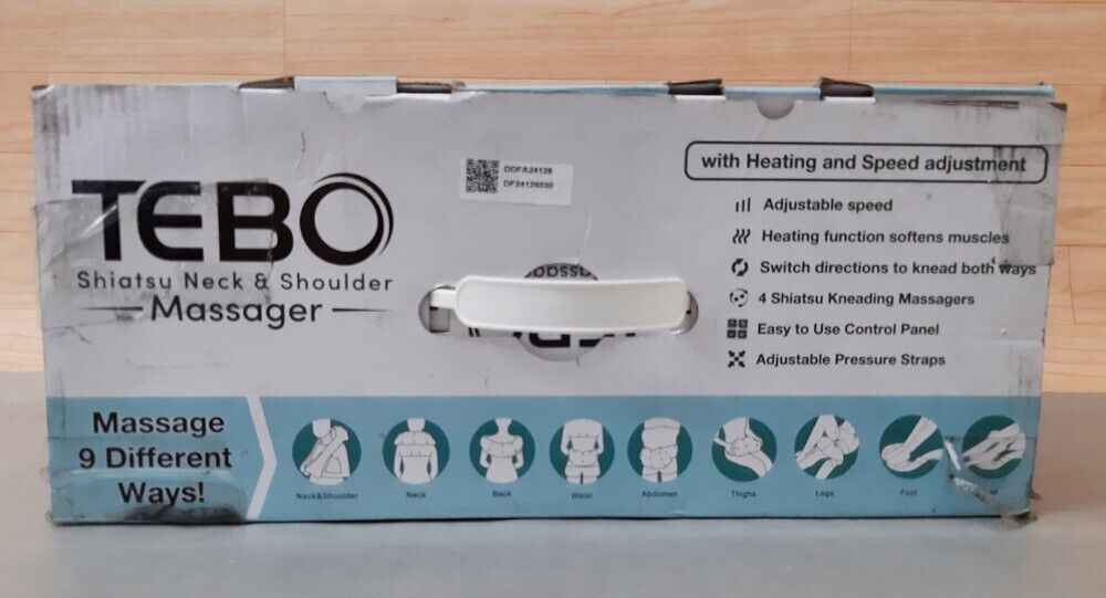 TEBO Shiatsu Neck & Shoulder Massager 4 Kneading Heads 9 Body Areas With Heat