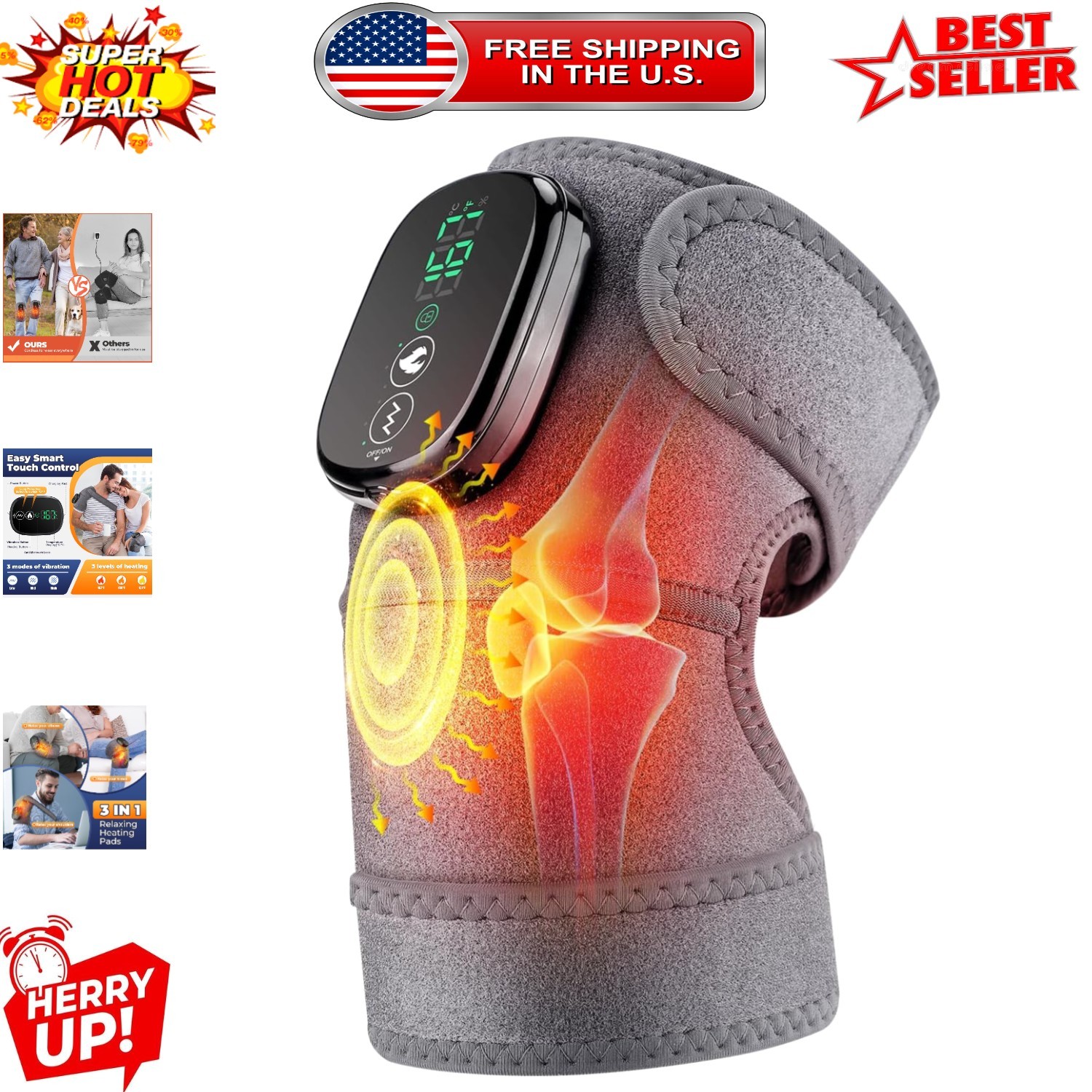 Portable Cordless Heated Massager for Knees, Elbows & Shoulders – Rechargeable