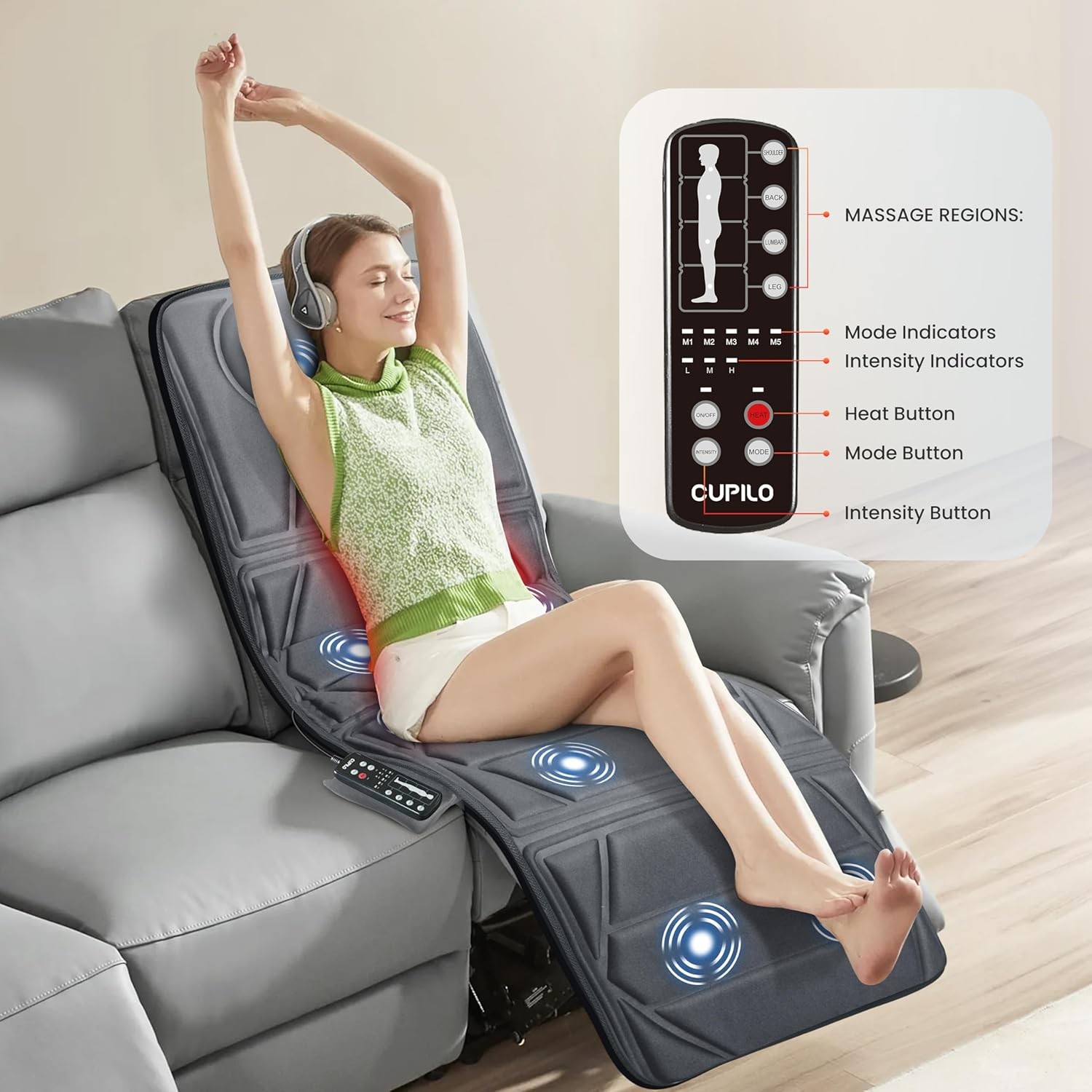 CuPiLo Heating Massage Mat 10 Motors Full Body 67in