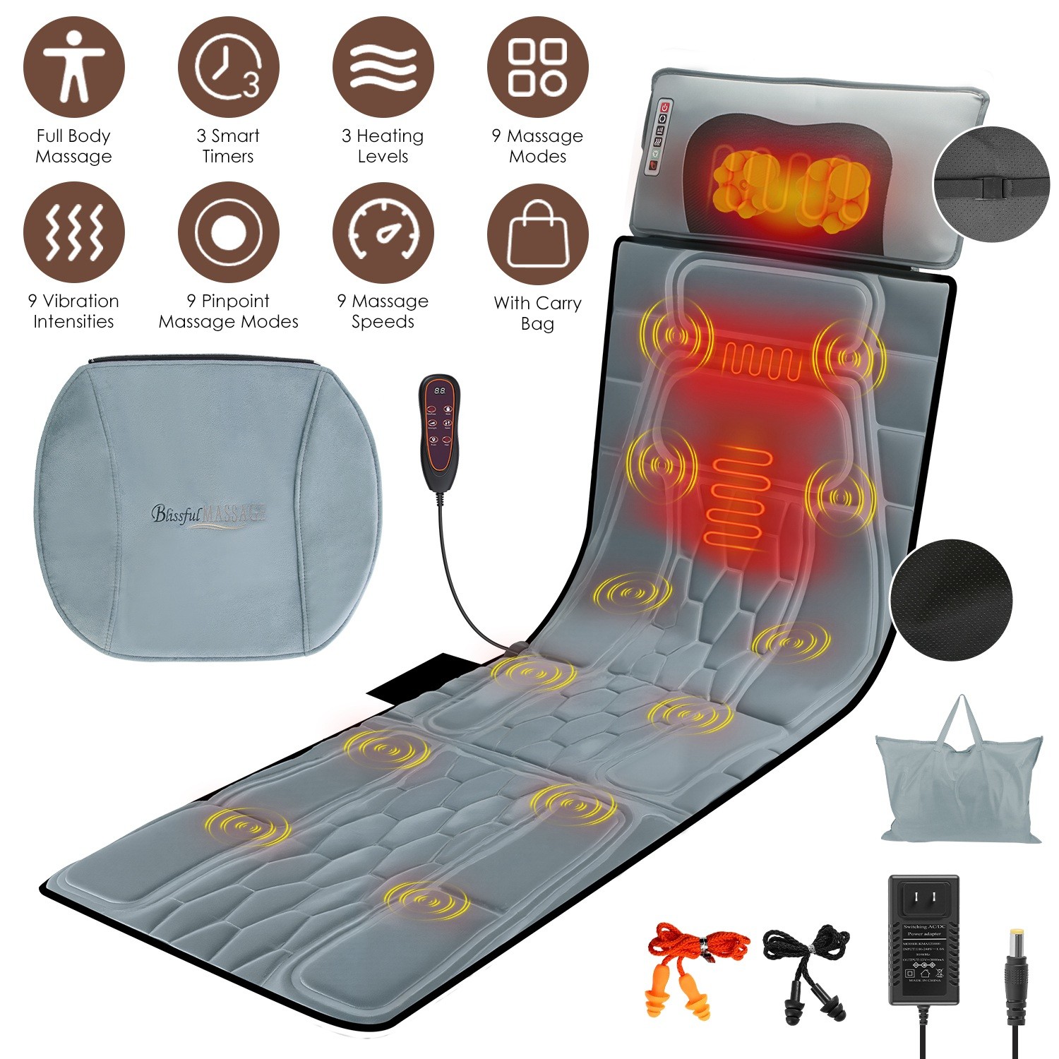 Flannel Full Body Electric Massage Mat Heated Massage Pad Anti-Slip Massager Pad