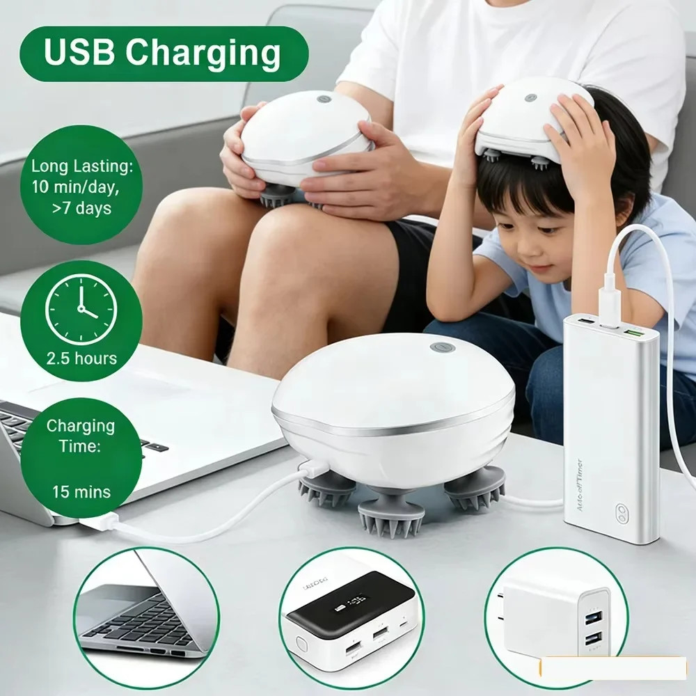 Electric Head Massager Scalp Relax Vibration Scalp Massager Kneading Rechargeabl