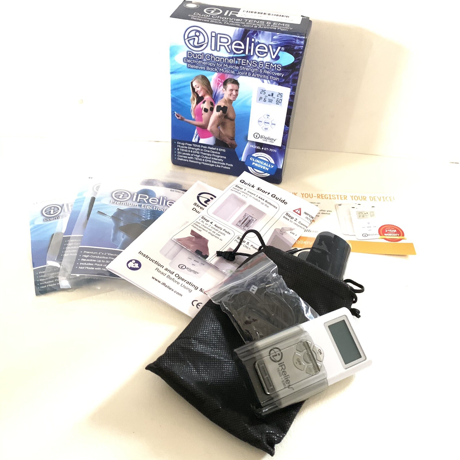 TENS & EMS Electrotherapy Dual Channel Muscle Pain Arthritis Pain iReliev NIB