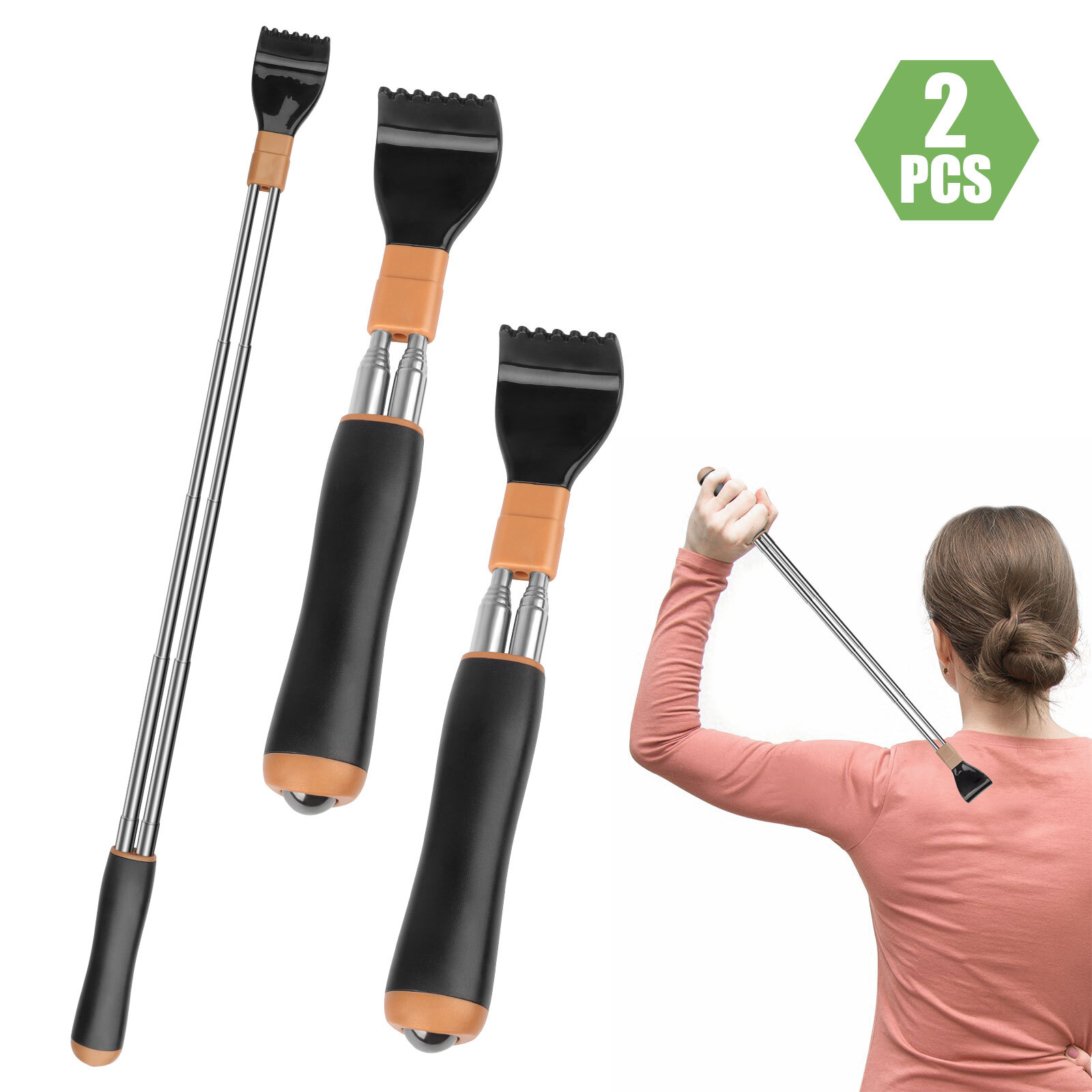 2pcs Extendable Back Scratchers Portable 21.6″ Telescoping Back Massager