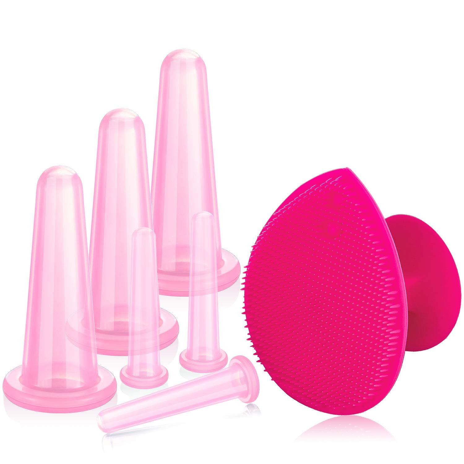 Silicone Facial Cupping Set, 6 Cups + Exfoliating Brush, Face Neck Back Eye Kit