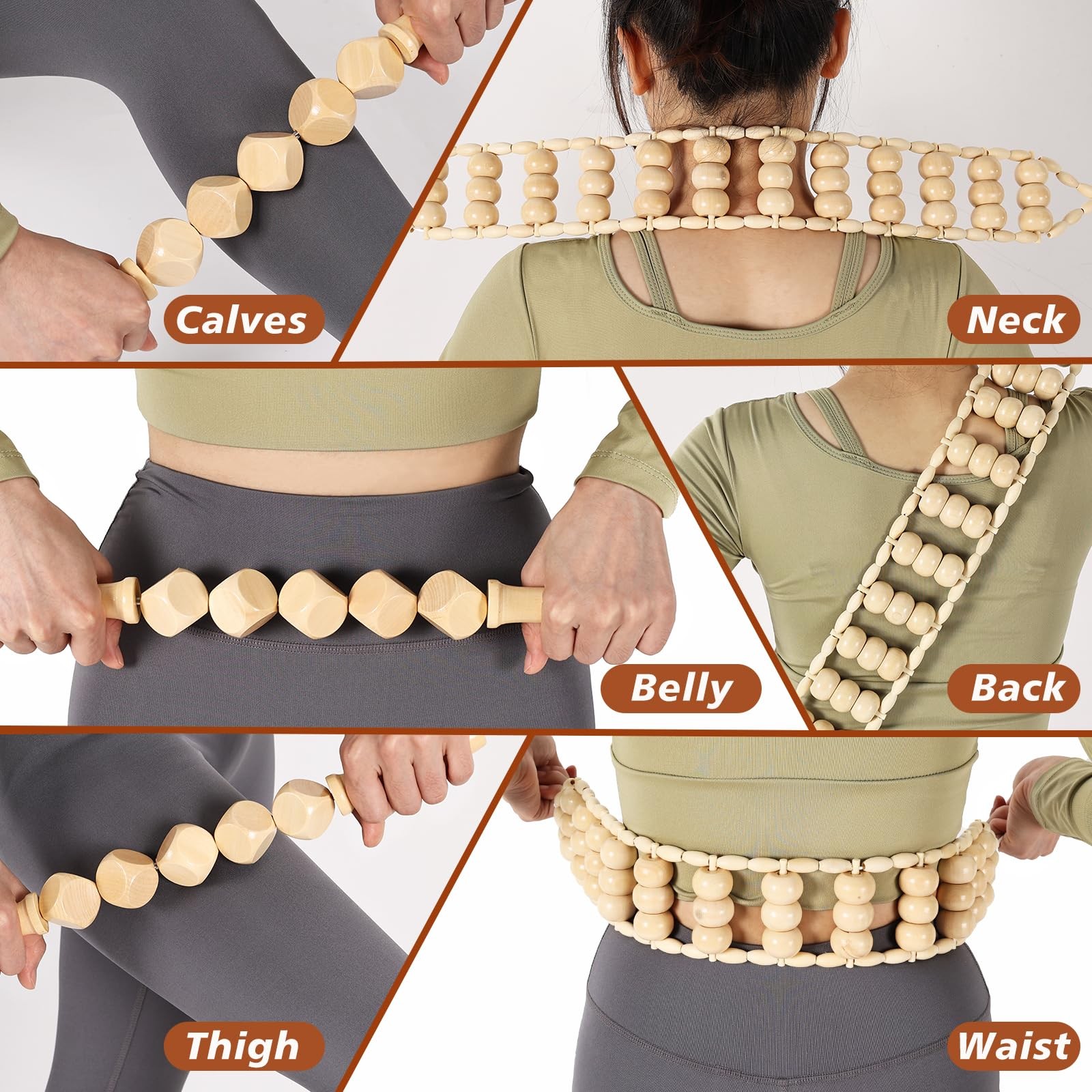 Wood Therapy Tools for Body Shaping,8 in 1 Beige