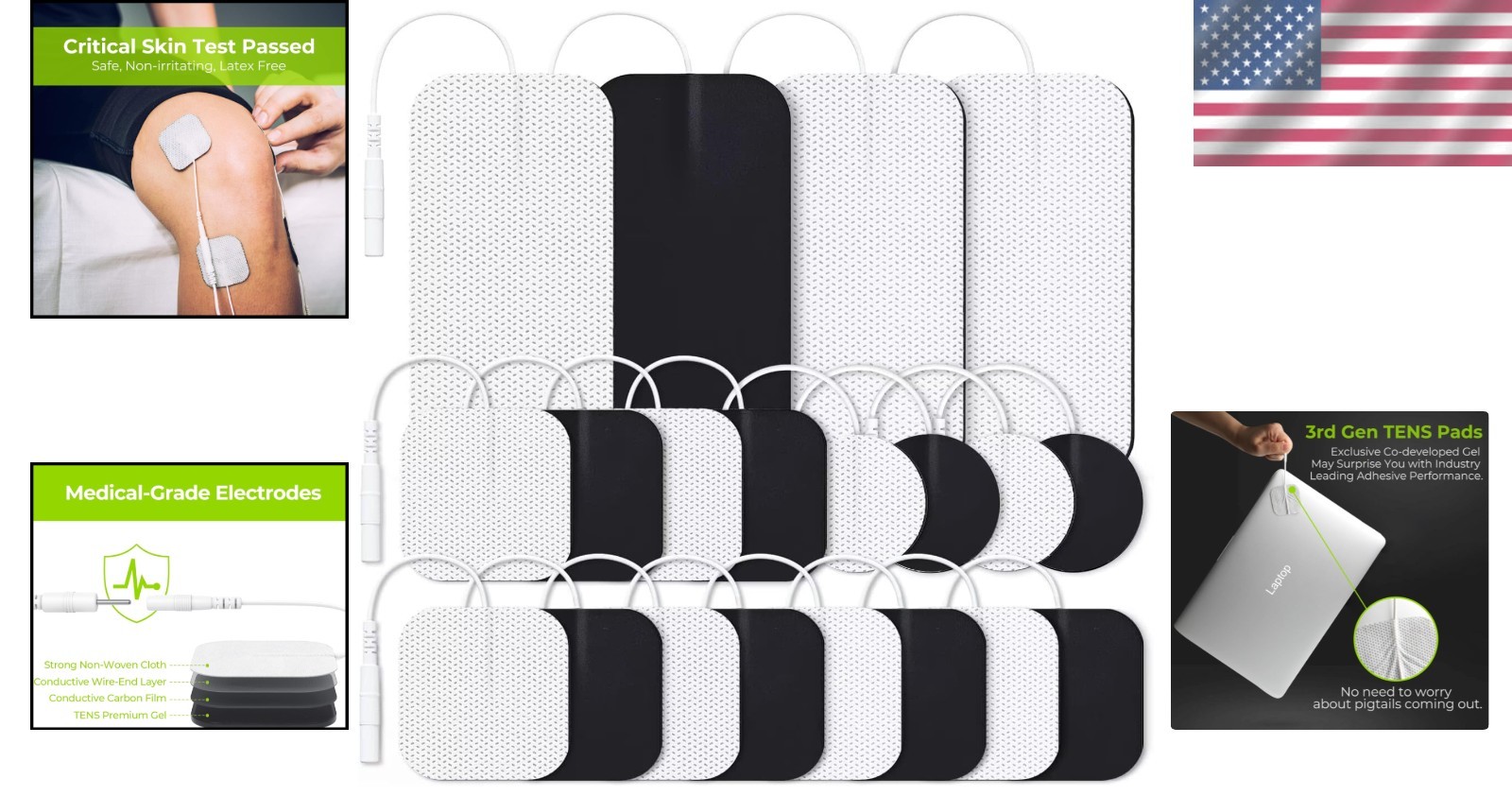 20 Reusable TENS Electrodes – Compatible Replacement Pads with 2mm Connector